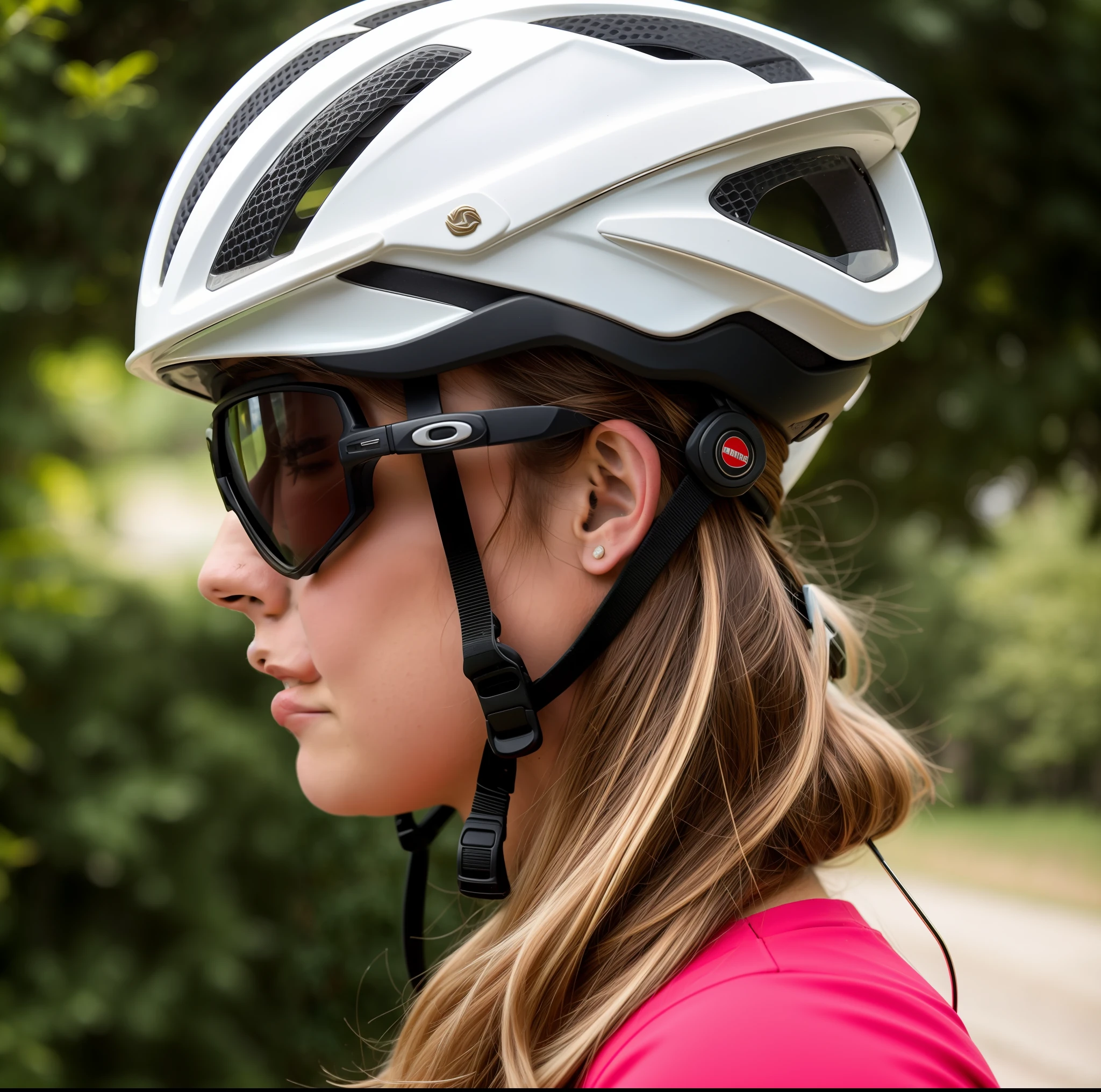 Woman wearing helmet and sunglasses looking at the camera, capacete de bicicleta de estrada, wearing oakley sunglasses, point of view of visor wearer, capacete de bicicleta de montanha, usando o capacete, victoria siemer, imagem de uma motociclista feminina, usando capacete, capacete no rosto, usando capacete, 🕹️ 😎 🚬, sports glasses, goggles on forehead