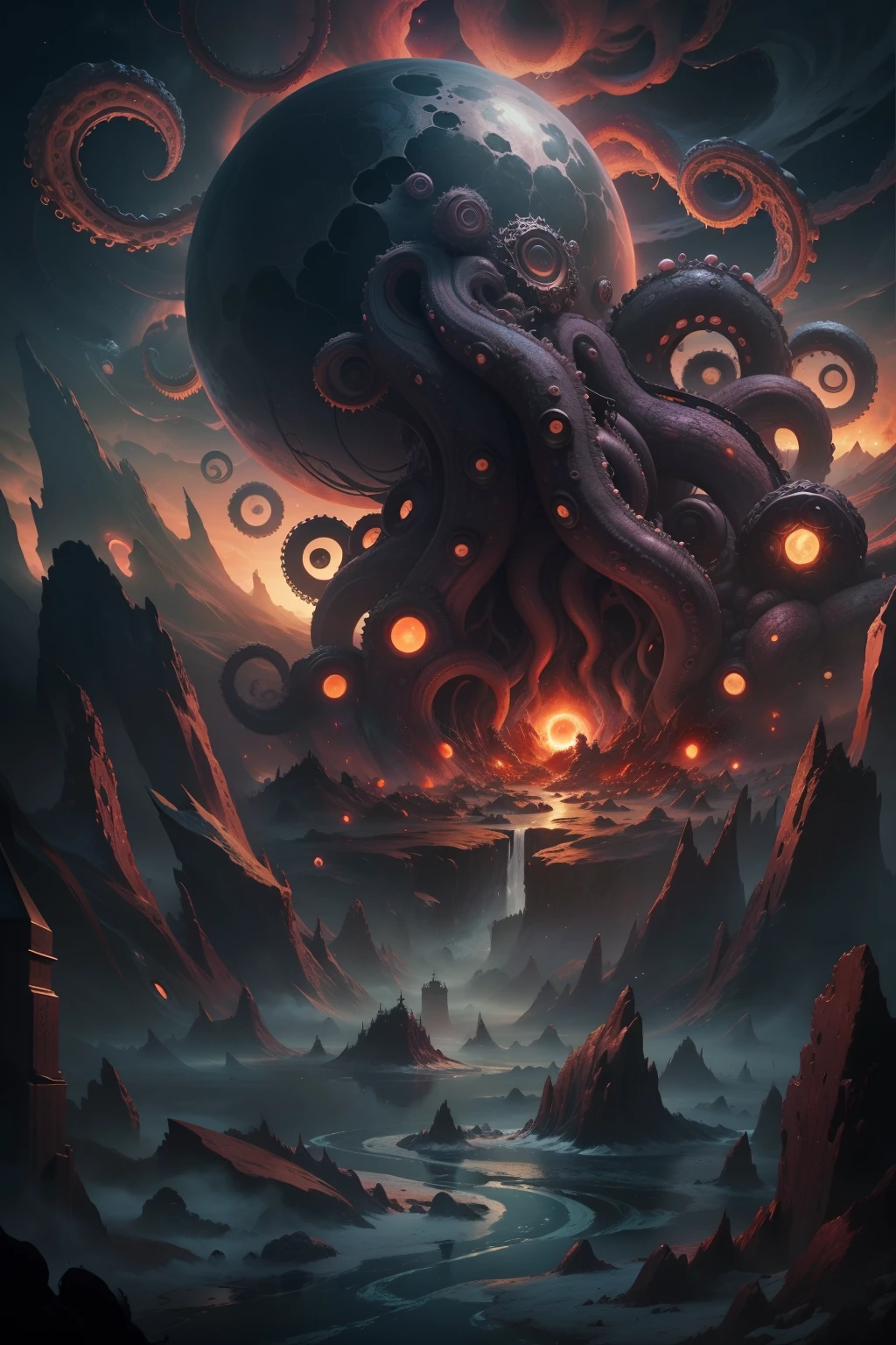 (masterpiece, best quality, high resolution) "Cosmic Horror": A breathtaking view of space reveals a distorted galaxy teeming with strange life forms and entities that defy human understanding.