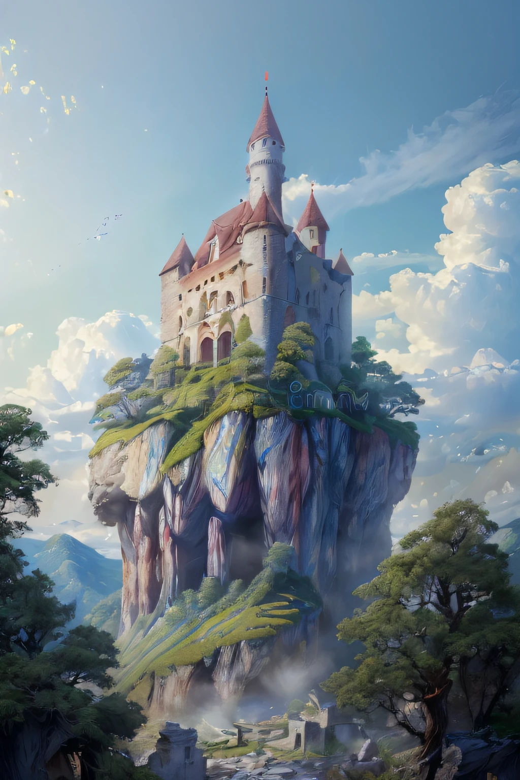 (((8K, RAW photo, Best quality, Masterpiece:1.4))), 超高分辨率, Ultra-detailed, illustration, Close-up, Astono, Environment only, Ruins of a castle made of stone, future, imagining, Outdoors, background only,the woods