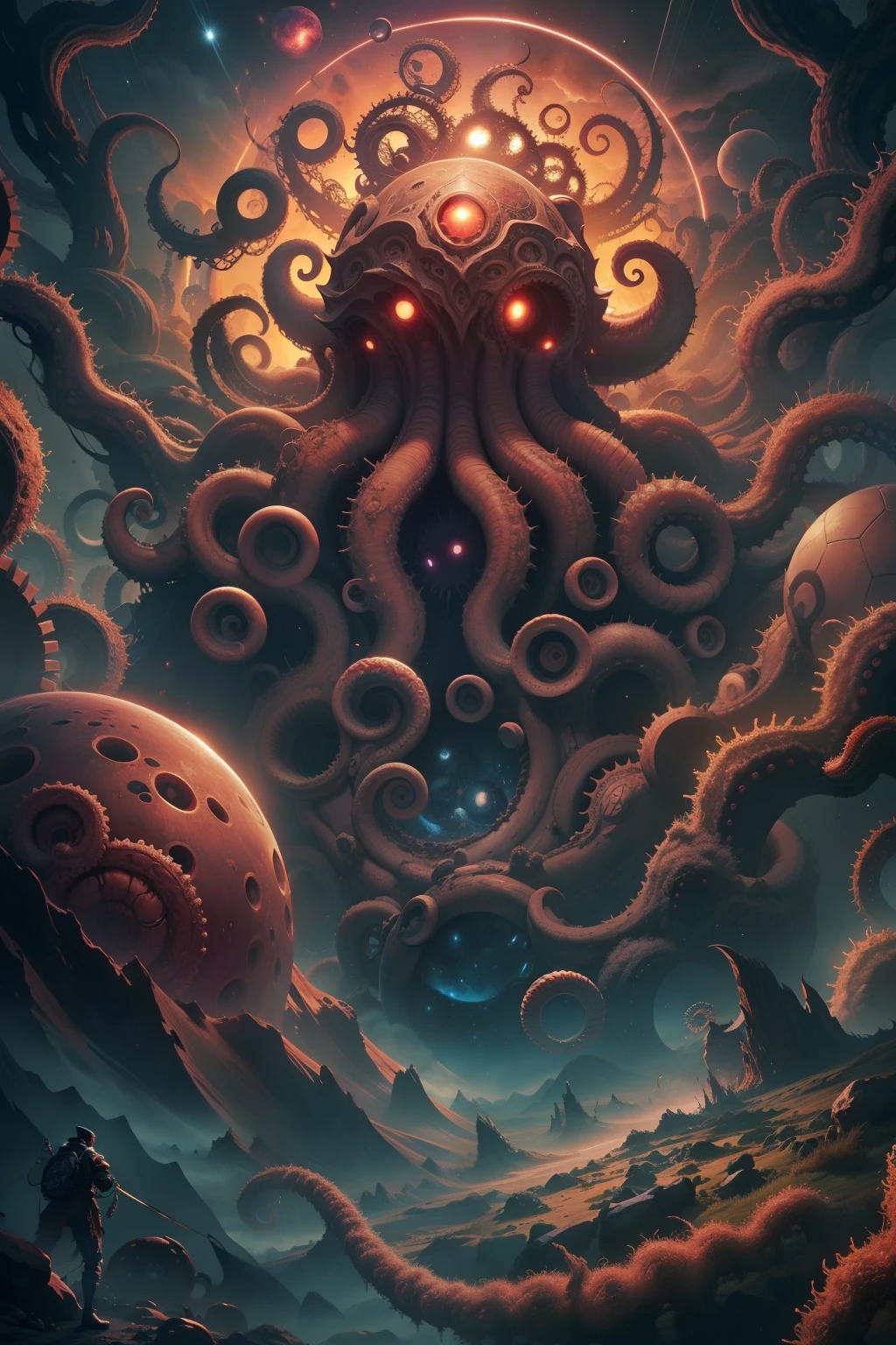 Um desenhor de um sacerdote, Nyarlathotep, Azathoth, Chtulhu, Hastur, o Rei em amarelo, lovecraft illustration, monstro lovecraftiano, criatura lovecraftiana, arte lovecraft, Hastur, grande antdigo, Eldritch Deus, ocultista, mindflayer --auto