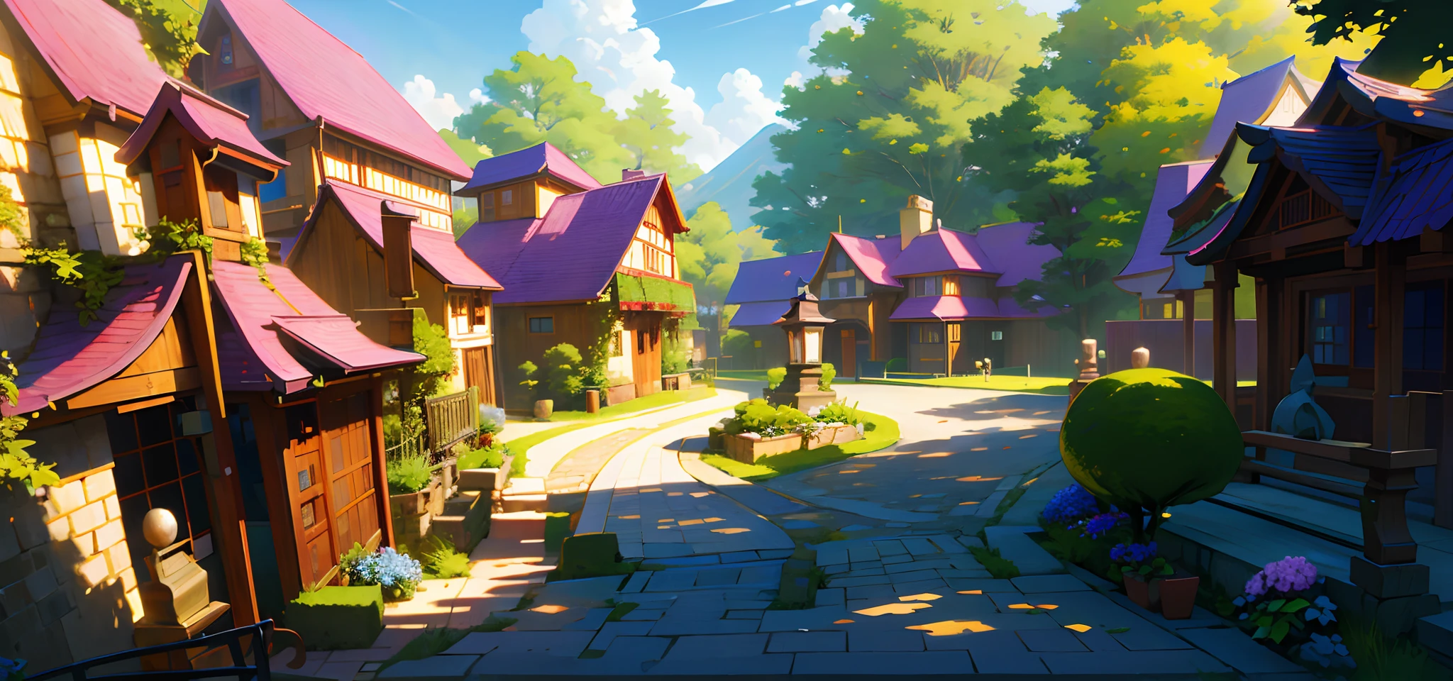 (ultra high res,photorealistic,best quality,photo-realistic),(8k,raw photo,best quality,masterplece),(photon mapping,radiosity,physically-based rendering,automatic white balance),real person,photograph,bridge, building, bush, city, cloud, day, door, fence, field,orest, garden, grass, house, hydrangea, mountain, nature, no_humans, outdoors, path, plant, potted_plant, purple_flower, road, scenery, sky, skyscraper, traditional_media, tree,