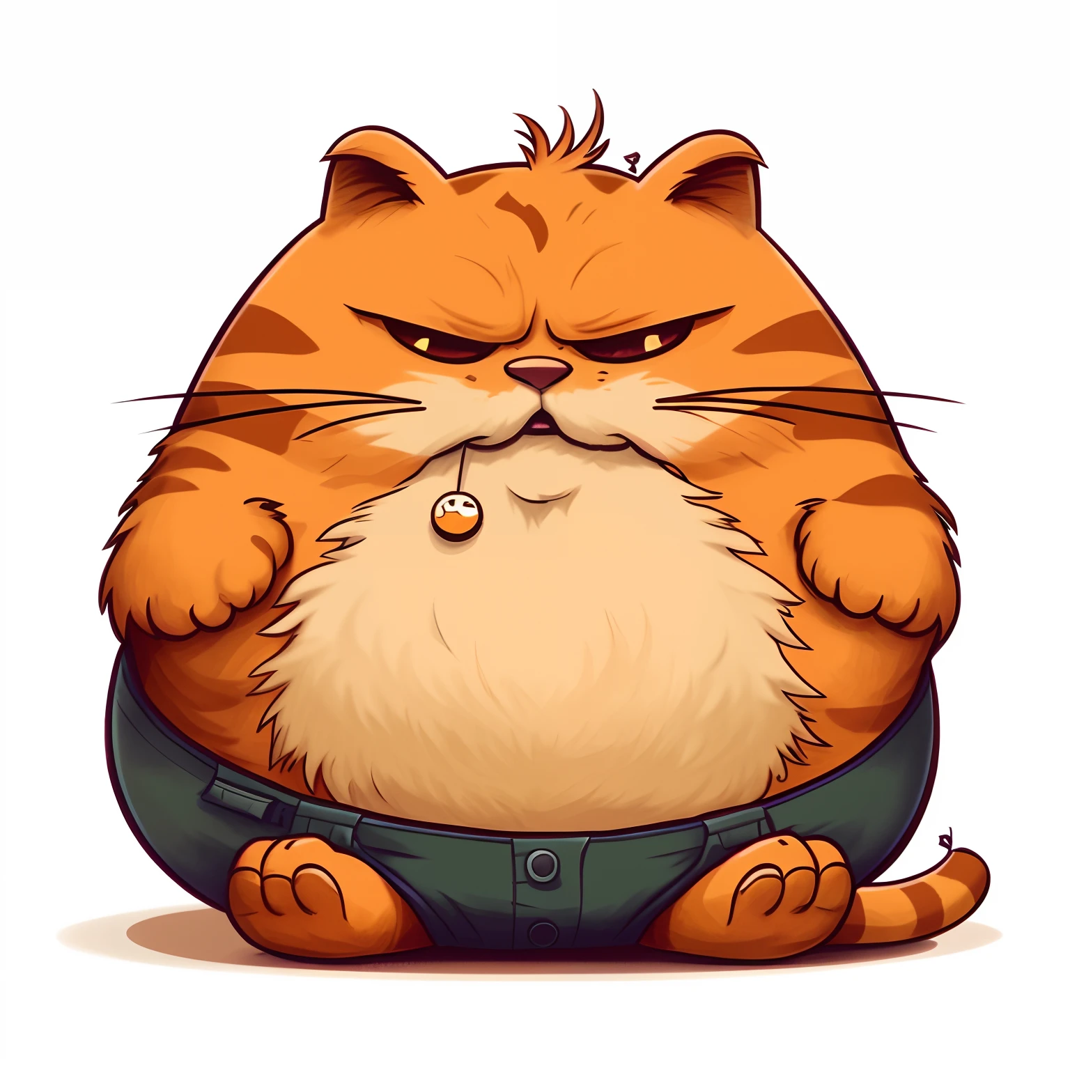 Cartoon cat sitting on the ground,With a cigarette in his mouth, fat cat superhero, garfield the cat, chonker cat, angry cat, fat chibi grey cat, portrait of garfield, Fat cat, Garfield, anthropomorphic cat, garfield cat face, ginger cat, the cat is orange, Cute cartoon character, funny illustration, fluffy cat t - shirt design
