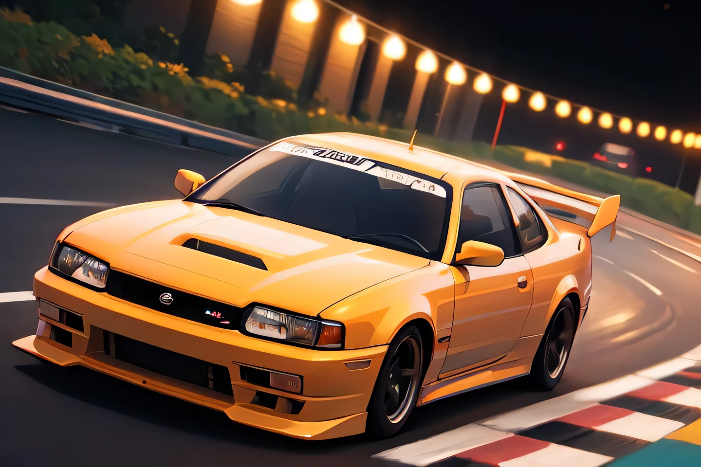 {top quality}, 1car, Nissan Silvia S13, racing, on highway, at midnight