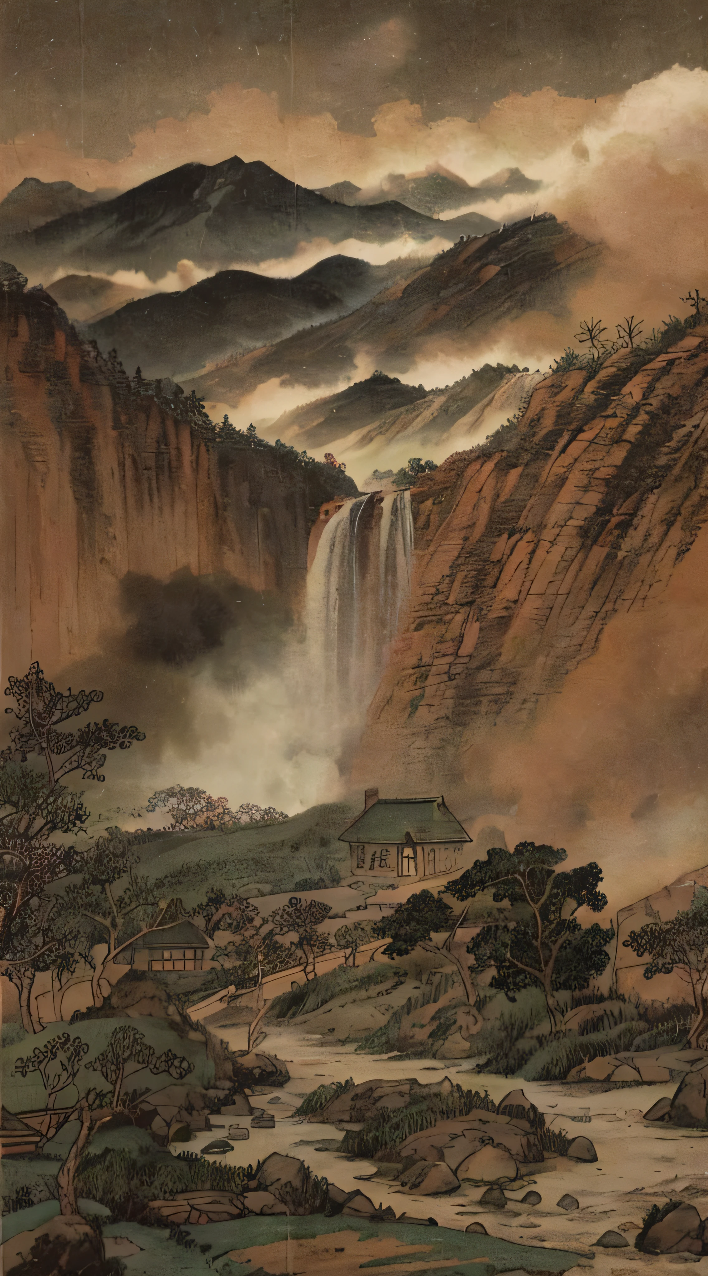 China splashes ink, majestic, mountains, waterfalls, forests, HD --auto --s2