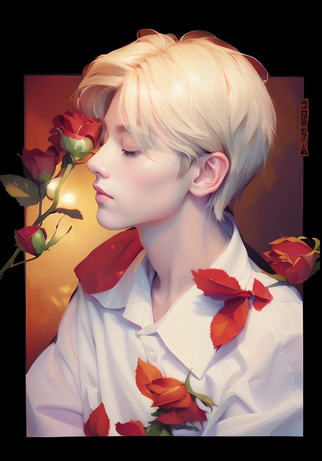 A painting of a man holding a rose in his hand, beautiful line art, clean lineart, perfect lineart, line art portrait, thick line art, Line art!!, Line sketch, Black line art, black and white line art, Simple line art, author:Golden Farmer, Line Art - N 9, illustration line art style, Line sketch!!