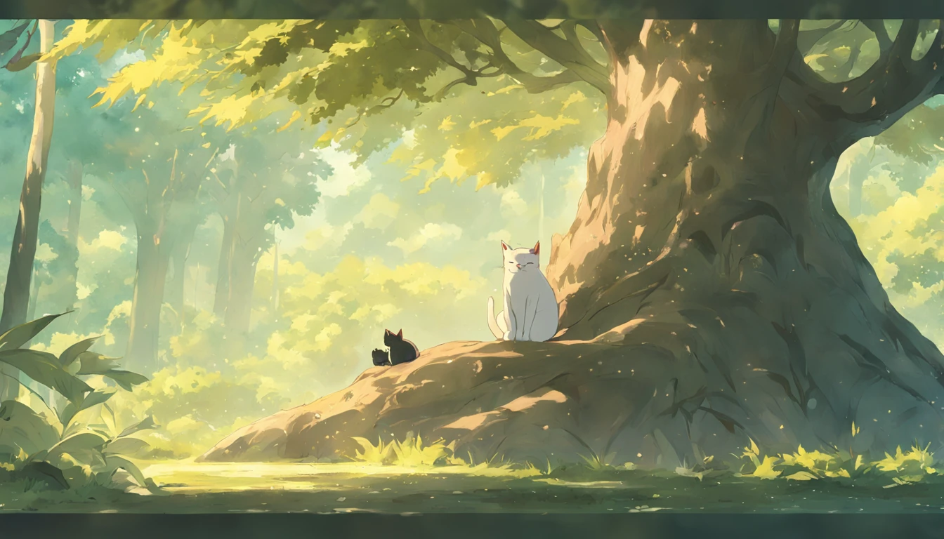 A cat sits on top of a tree,Afraid of the hippopotamus below