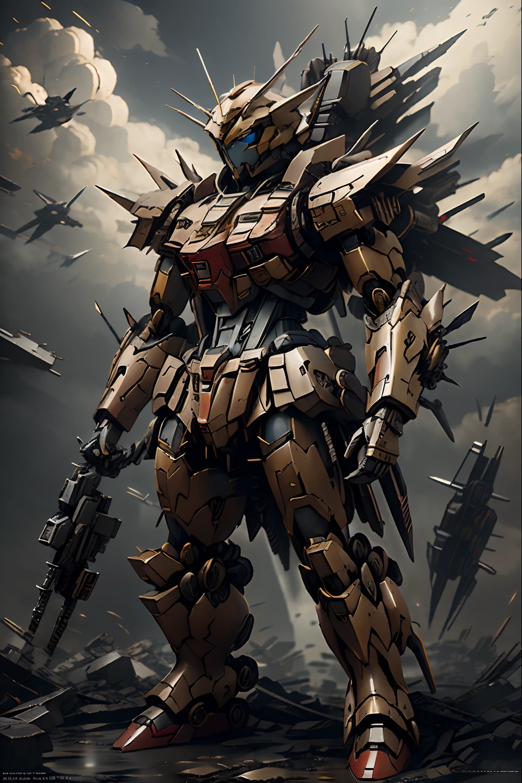 gundam, (sky1.5), full body, Illustration, cinematic light, high resolution, best quality, ultra detailed, masterpiece,