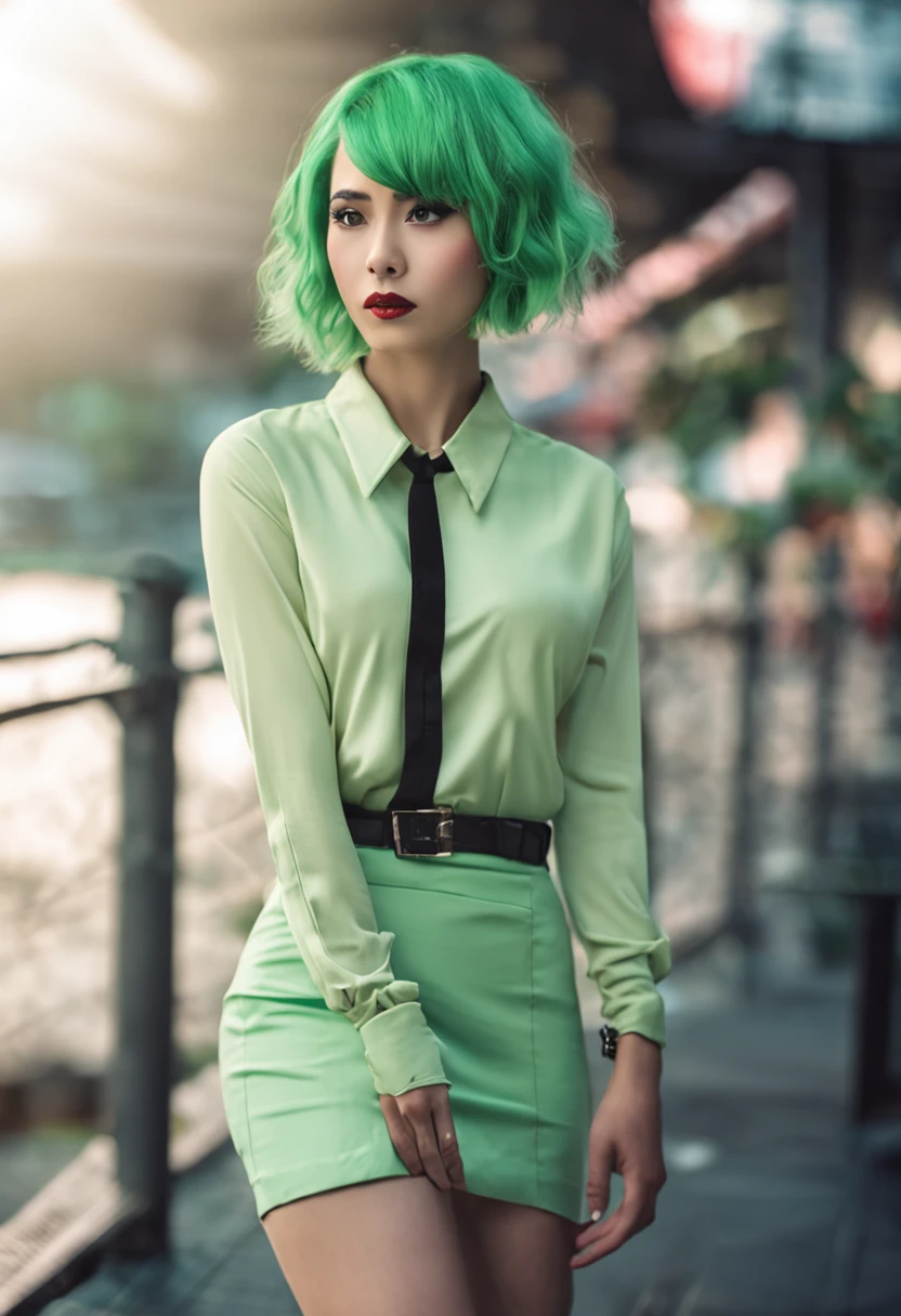<lora:fubuki-10:0.8> ,fubuki, dress, green hair, thighs, black dress