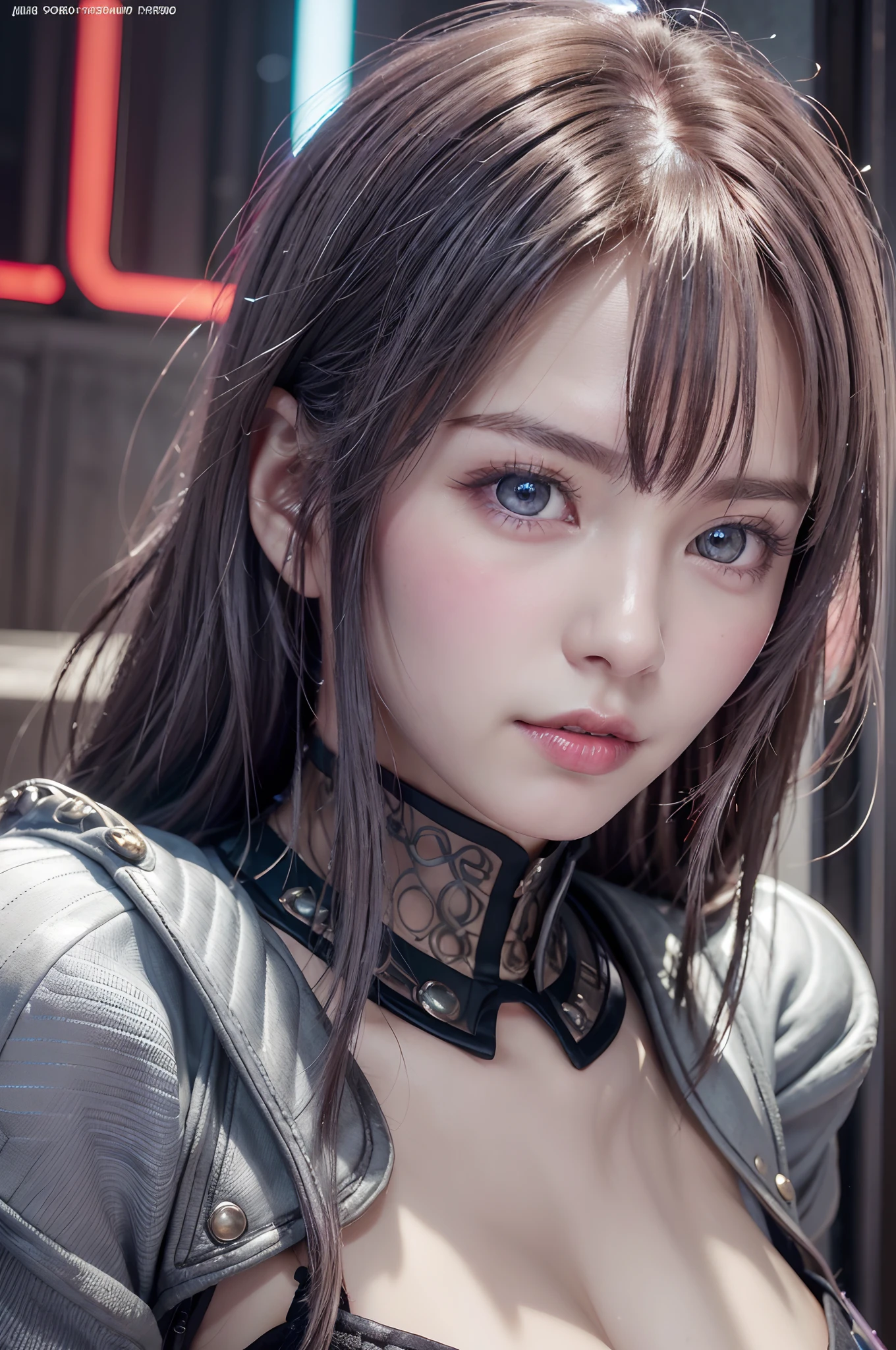 top-quality、8K Masterpiece、超A high resolution、(Photorealsitic:1.3)、Raw photo、1人、silver white hair、glowy skin、1 Cyberpunk Super Beautiful Soldier、((super realistic details))、portlate、globalillumination、Shadow、octan render、8K、ultrasharp、beauty breast、Raw skin is exposed in cleavage、metals、cold color、、highly intricate detail、Realistic light、CGSoation Trends、Beautiful eyes、radiant eyes、Facing the camera、neon details、