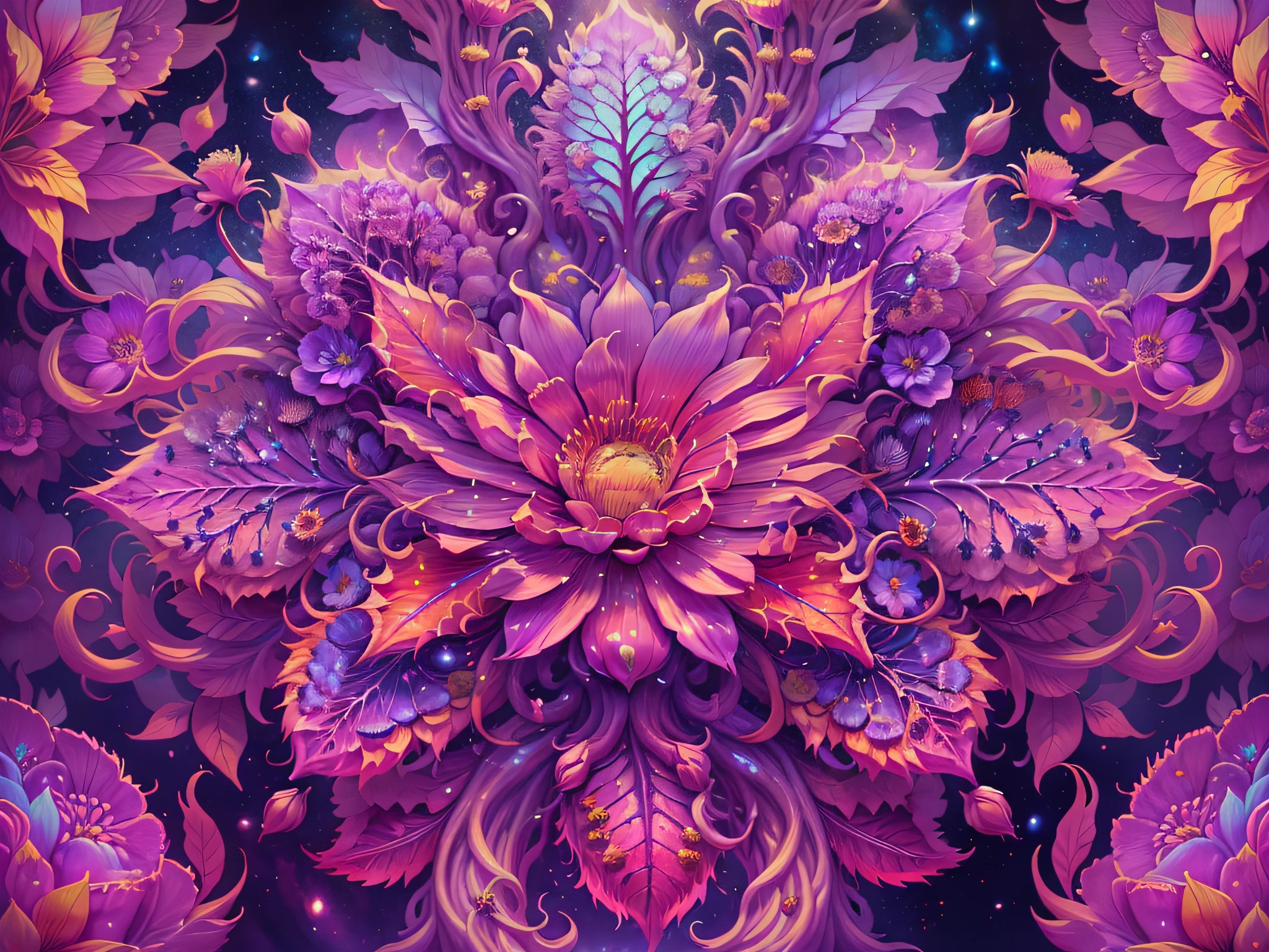 Fantasy00d tiled, modern, Scientific Text Book botanical illustrations, epic, fantasy, stars, space, intricate, hyper detailed, artstation, concept art, cinematic, focus, vibrant, photorealistic, cinematic, colors, flower