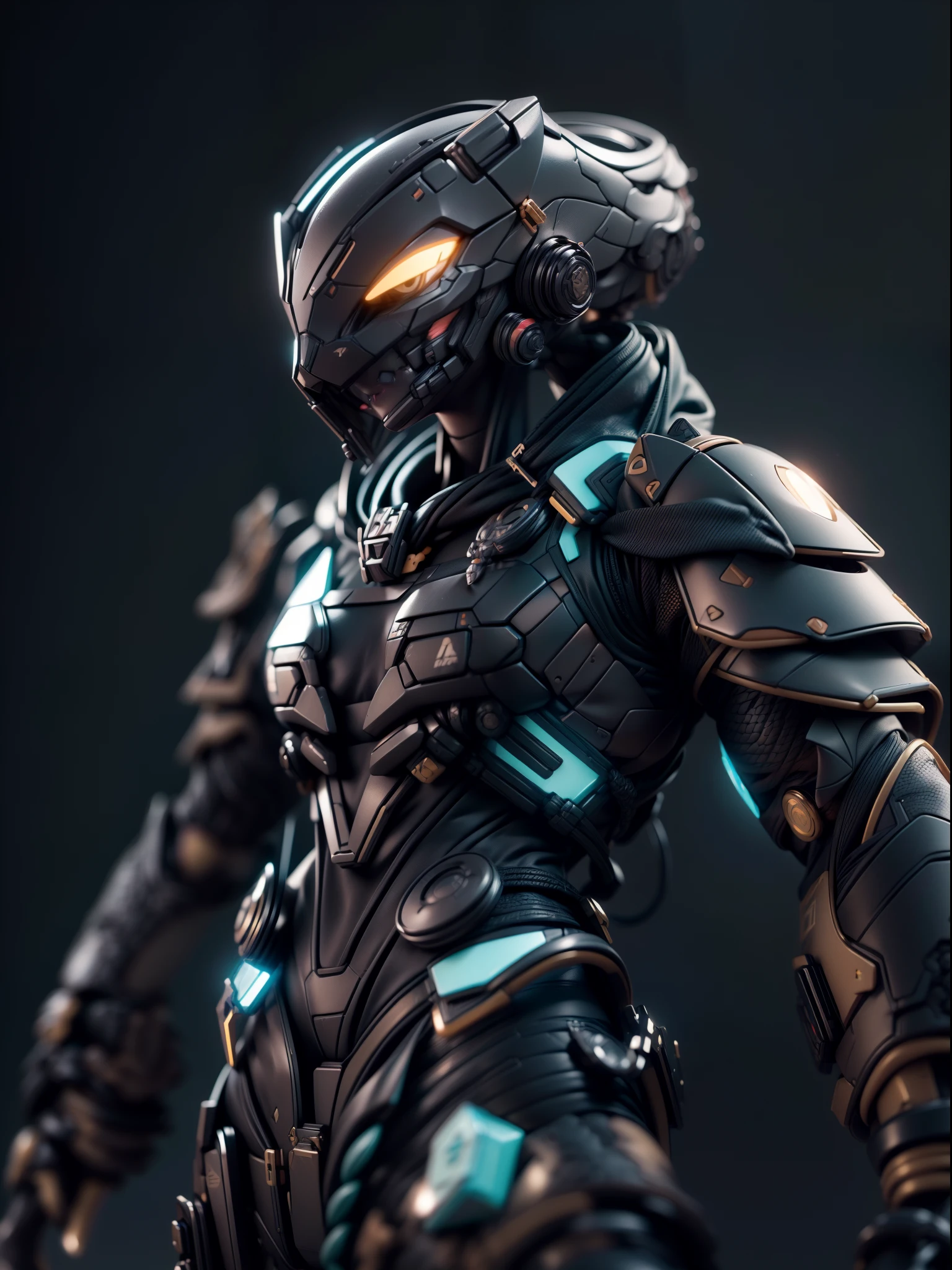 (Blind box toy style:1.3),((Full body shot)),(anthropomorphism),(1 strong snake warrior，solo),transparent plastic mecha,dreamy glow, cyberpunk style，Clean black background,black style，(circular base）( Global illumination, Ray tracing, hdr, unreal render,reasonable design, high detail, Masterpiece, Best quality, hyper HD, Cinematic lighting)