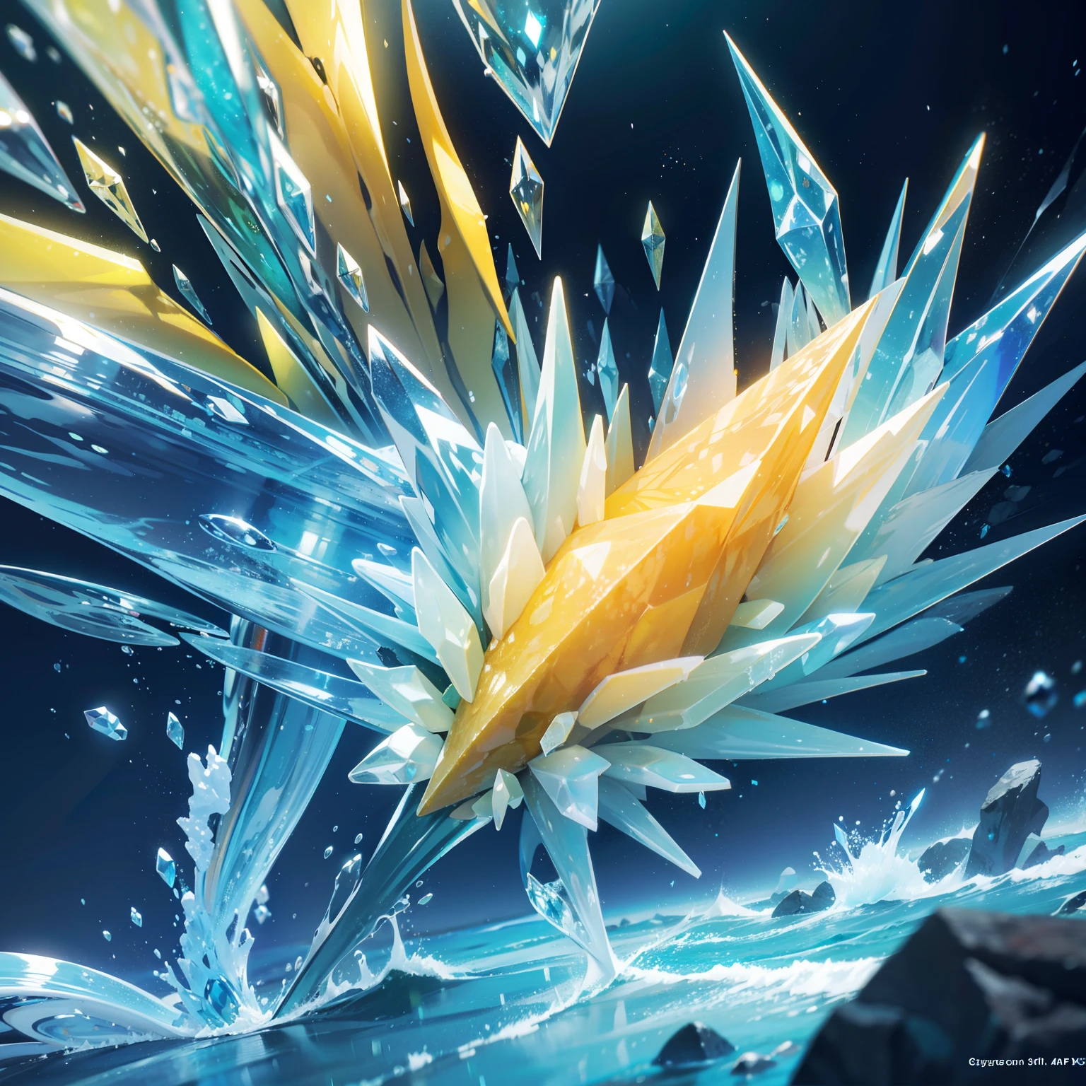 The yellow crystal state resembles the special life form of the sea slug, rendering by octane, illusory engine,3D, 8K, Ultra detailed, Intricate