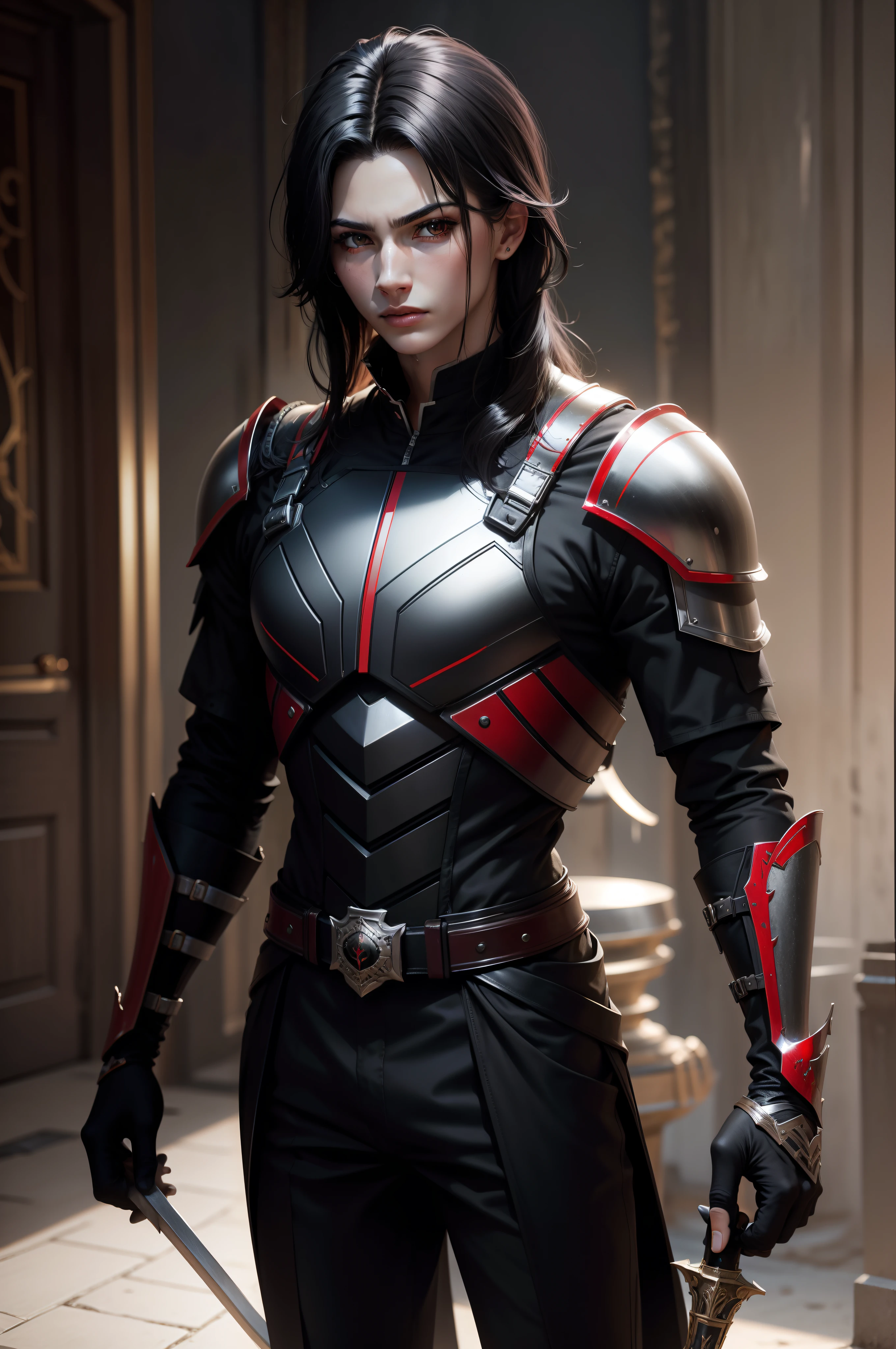 Metallic black and red armor