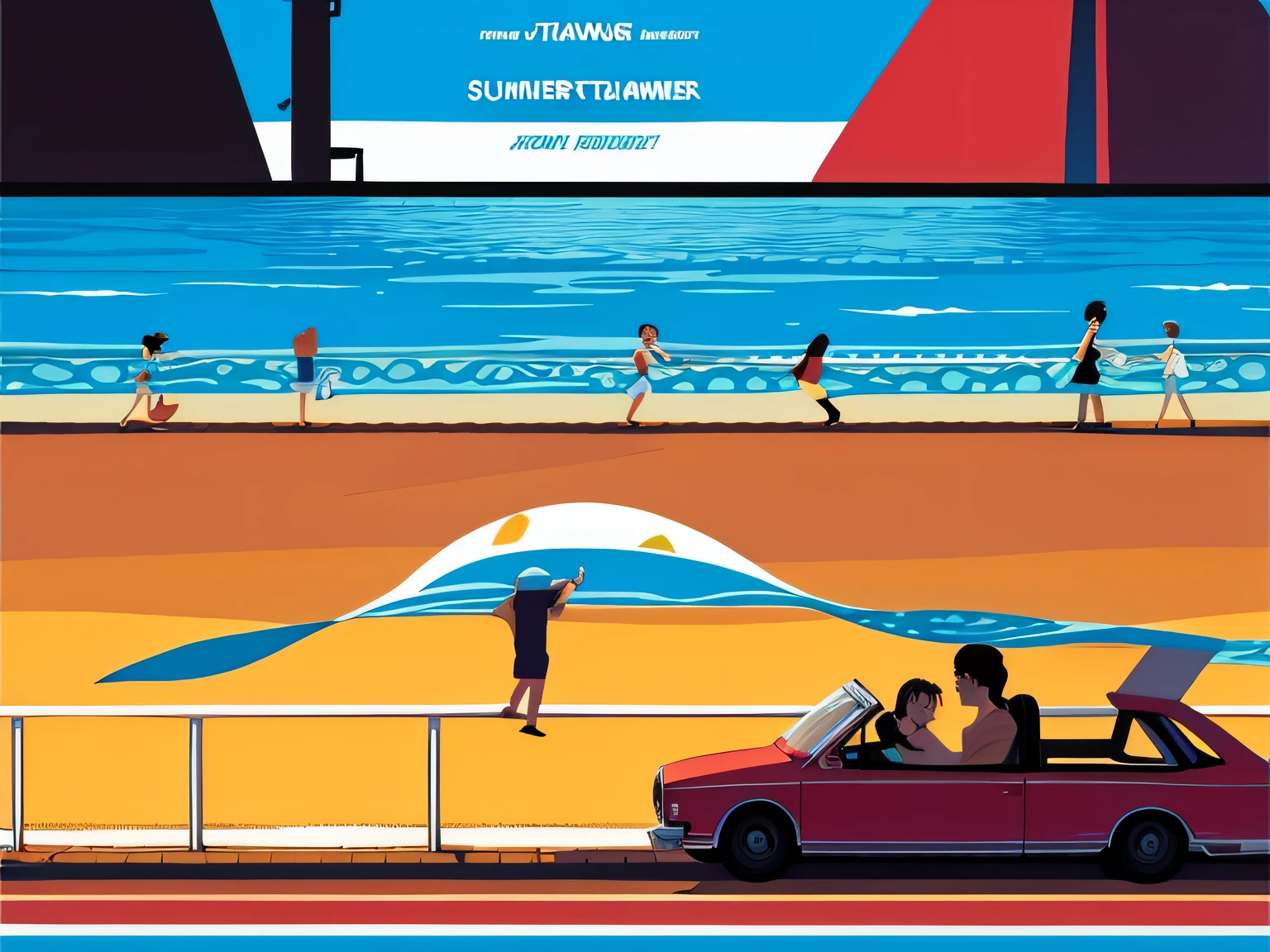 Summer travel movie poster in Saul Bass style