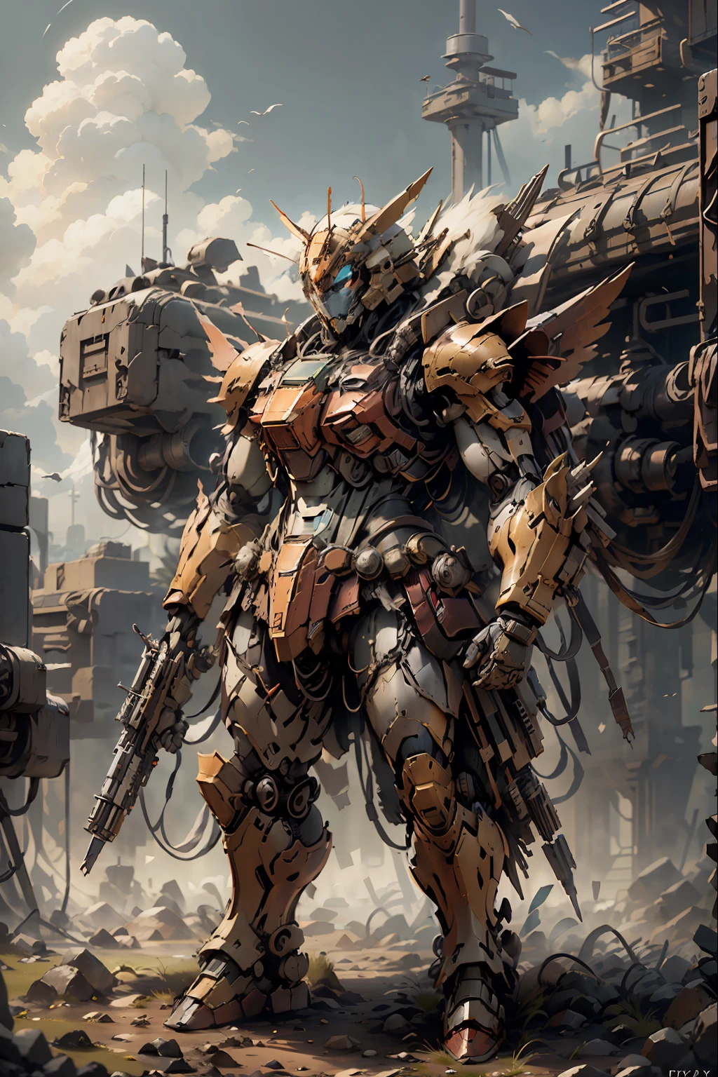 gundam, (sky1.5), full body, Illustration, cinematic light, high resolution, best quality, ultra detailed, masterpiece,