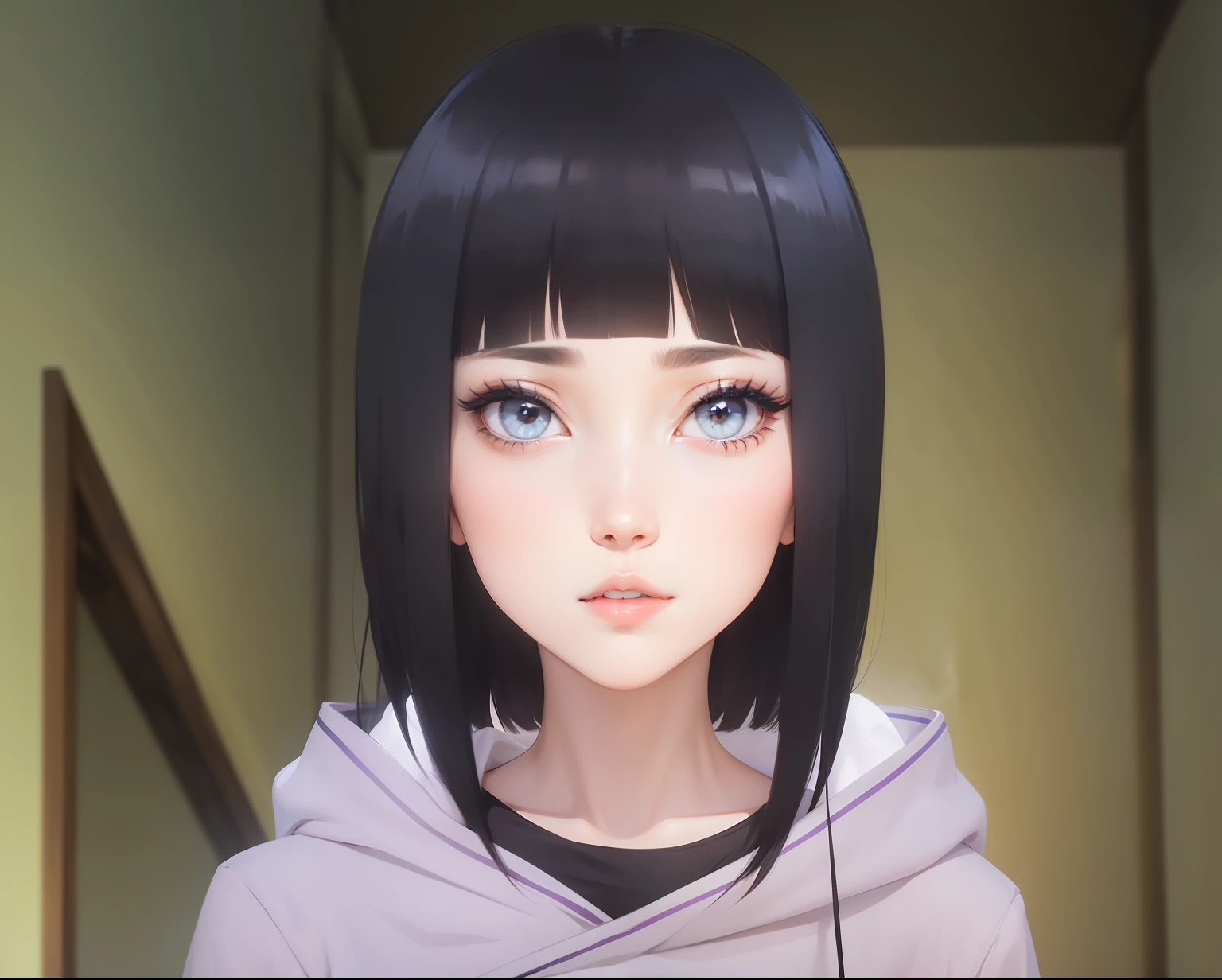 Black hair, eye white