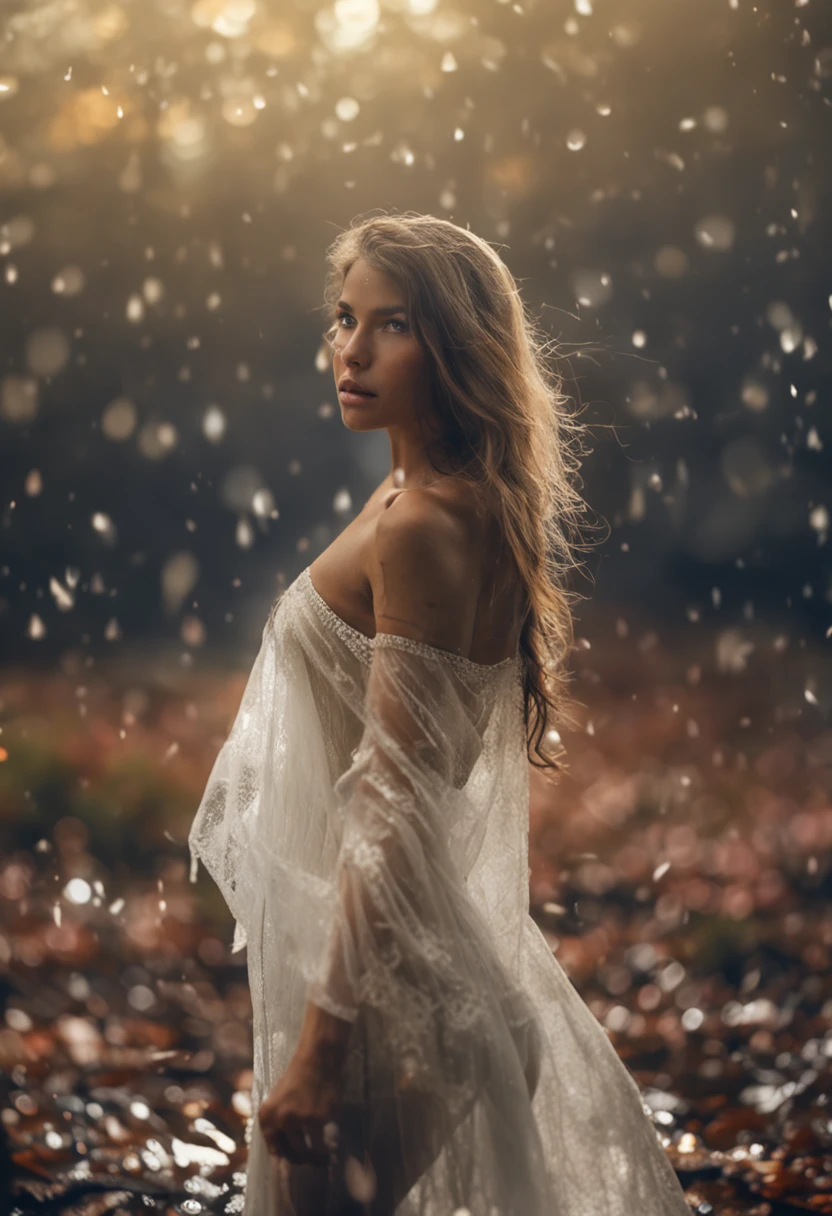 (masutepiece, high resolution:1.5), (Photoshoot na Floresta Encantada:1.2), (heavy rains creating a magical environment:1.2), (Donzela elfa de cabelos prateados:1.2), (cabelos e corpo molhados brilhantes:1.2), (white blouse clinging to her shape:1.2), (natural and effortless beauty:1.2), (Exuding ethereal grace:1.2), (raindrops accentuating his delicate features:1.2), (sensualidade sutil em seu traje:1.2), (blusa semitransparente reveladora e sedutora:1.4), (Confident and comfortable body:1.2), (corpo inteiro detalhado :1.5), ( Big :1.2),(see through clothes:1.2), (sensual and captivating fascination:1.2), (angular lens capturing its striking presence:1.2), (macio, luz solar quente rompendo a chuva:1.2), (creating a magical and ethereal glow:1.2), (Elven sorceress immersed in nature:1.2), (serene expression in the midst of the storm:1.2), (evoking a sense of tranquility and mystery:1.2), (an intimate connection with the elements:1.2), (Celebrando a beleza do mundo natural:1.2), cinemactic, ultra-detalhada, detalhes insanos, Lindamente colorido, Motor irreal, graus de liberdade, Hyper-Resolution, Megapixel, cinematic lighthing, antialiasing, postprocessed, post - production, Mapeamento de tons, ..cgi, VFX, Tokusatsu, insanamente detalhado e intrincado, Hiper maximalista, hyper realistic, volumetric, fotorrealista, ultra fotorreal, ultra-detalhado, detalhes intrincados, 8k, super detalhado, fulcolor, Volumetric lightning, Realistic, 16 mil