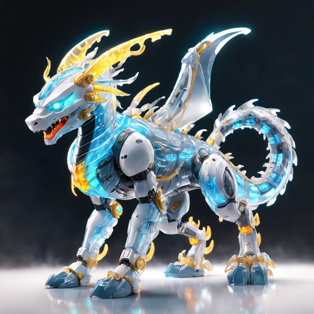 chinesedragon, (Blind box toy style:1.2), (Full body shot) , 1 transparent Chinese dragon in sky, Transparent mech, Exquisite helmet:1.2, Luminous goggles:1.2, Cyberpunk, dreamy glow, luminous neon lights, Clean, White background, ( Global illumination, Ray traching, hdr, unreal render,reasonable design, high detal, Masterpiece, Best quality, hyper HD, Cinematic lighting)