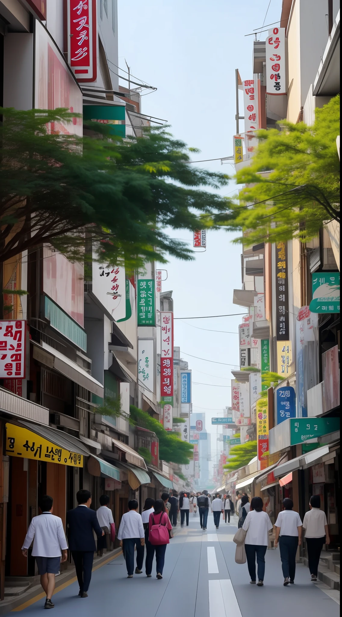 A bustling city street in South Korea, where the air is fresh and clean, free of artificial scents.