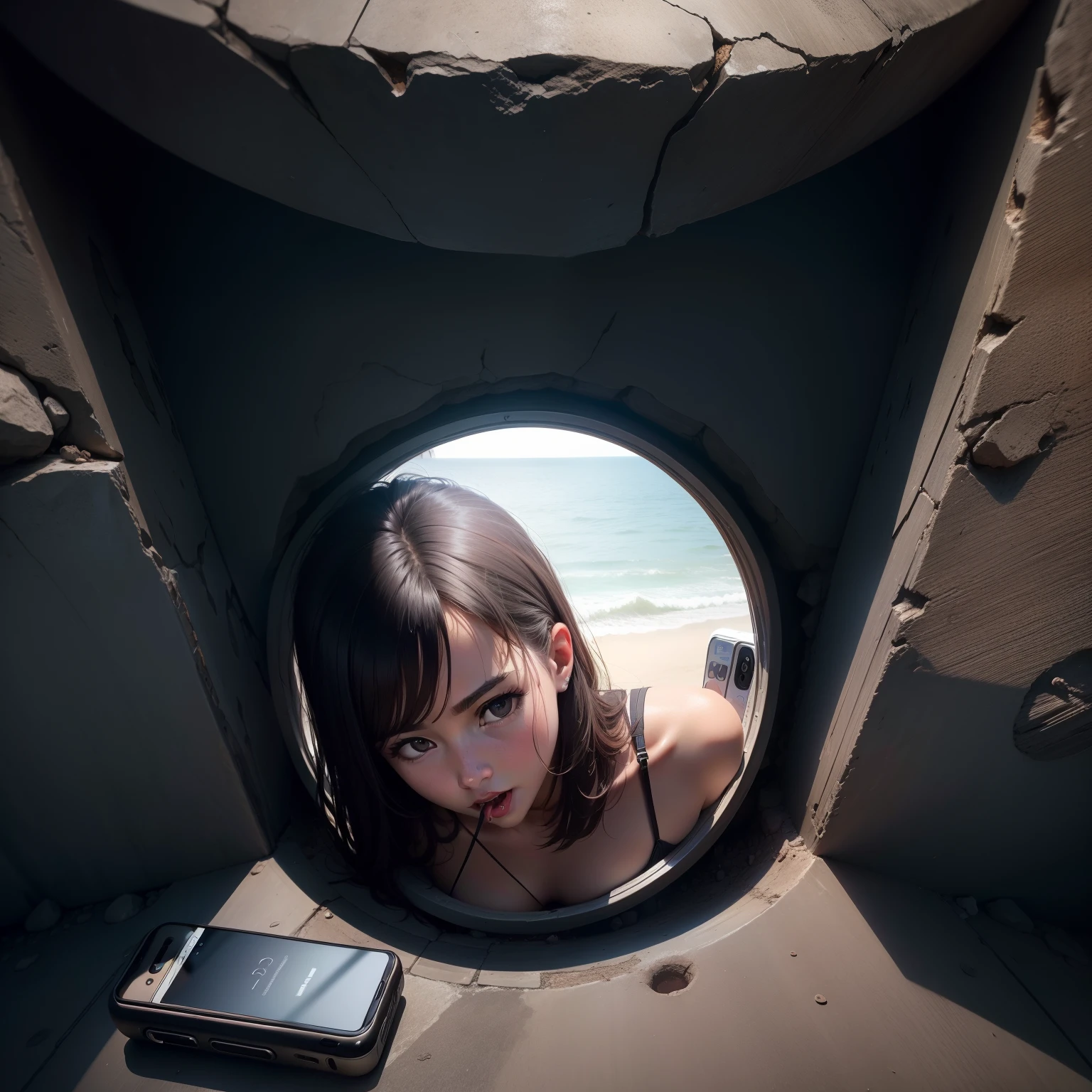 A cellphone sucking people in a darkhole coming from the sream