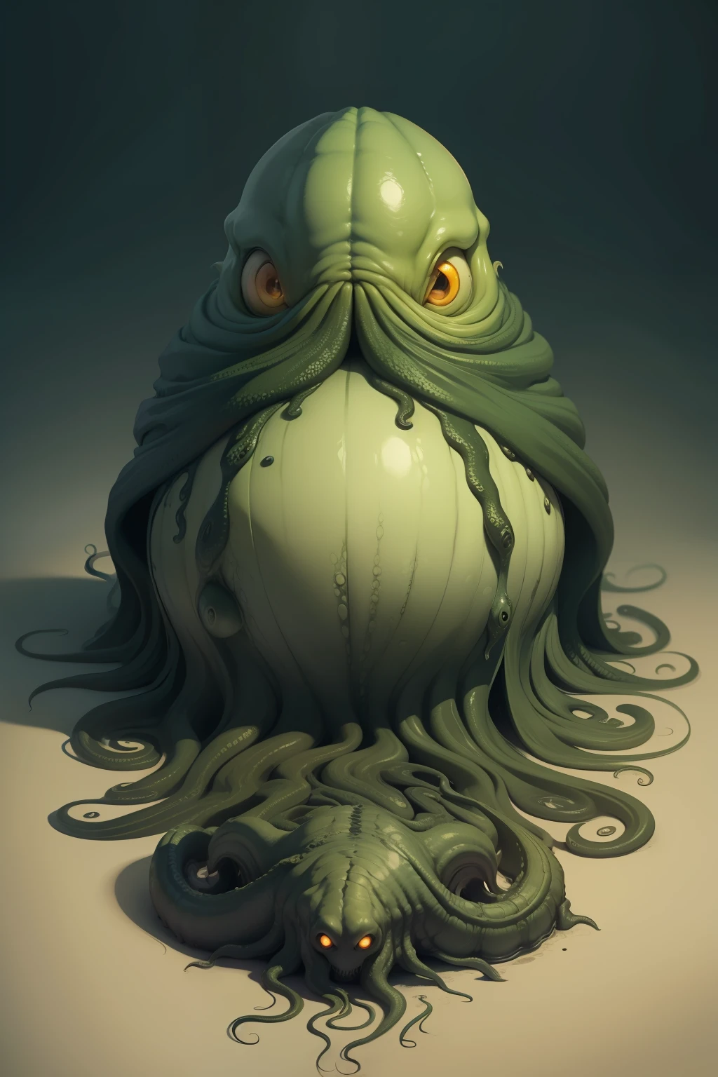 Cthulhu,Monster,(tentaculata:1.25),(bloated body:1.25),The abyss is huge,buck teeth，Fujiman，twisted torso，crawling，wriggle
