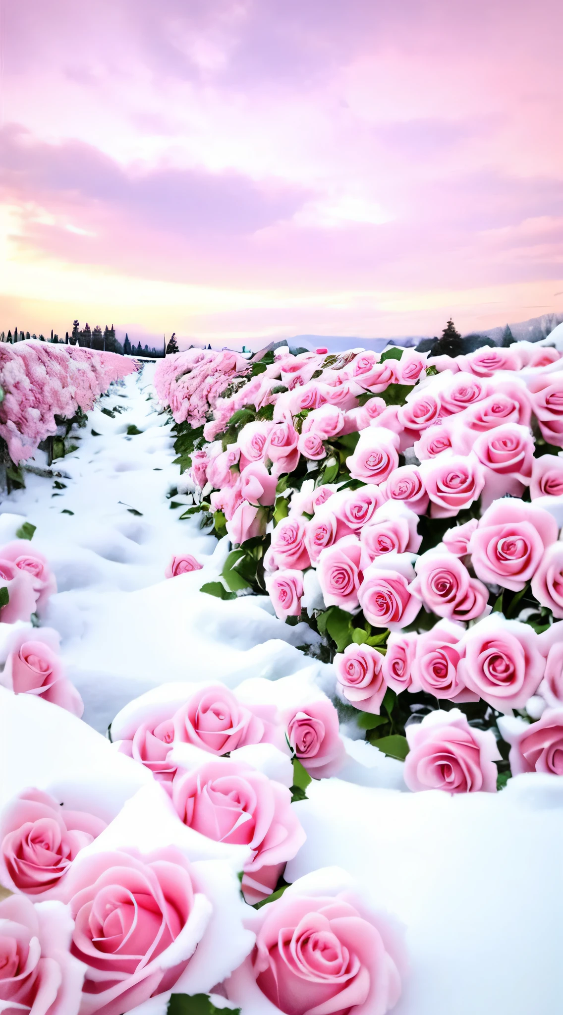 There are many pink roses covered in snow, Frozen flowers, beautiful aesthetic, an aesthetic field of flowers, Really beautiful nature, Marshmallow bush, field of pink flowers, Flowers!!!!, rosses, Beautiful nature, rosette, heaven pink, Beautiful flowers, very very beautiful, Flowers everywhere,, Unbelievably beautiful