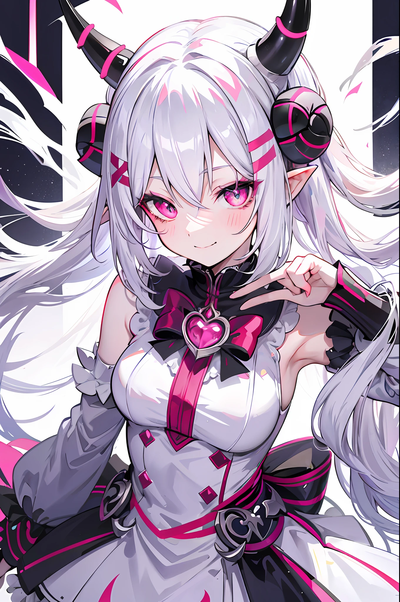  bust up angle　 Silver Hair　Red Eyes　 image of "Veyle"(from fire emblem: Engage) 　 small breasts　 my face is flushing 　Emphasize armpits　 half closed eyes 　 provocative smile　Cum on armpit