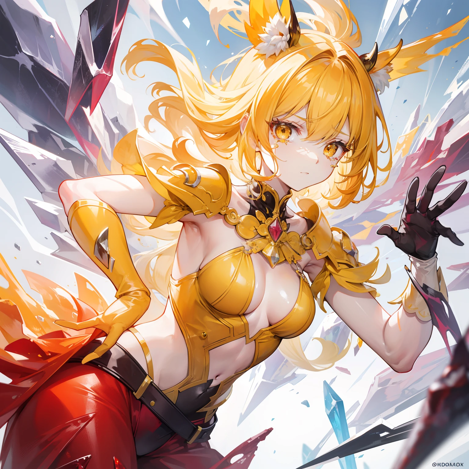 A creature of yellow blood and tears composed of passionate and weird flesh and blood crystals and flesh and ice cubes