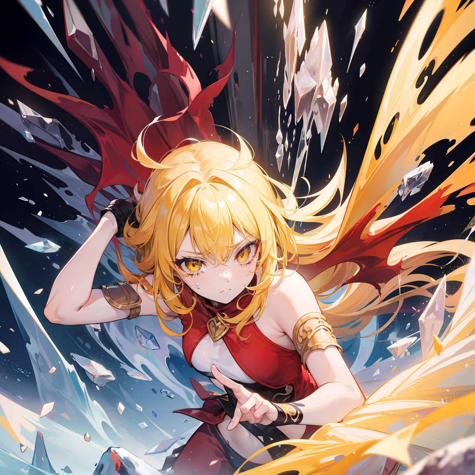 A creature of yellow blood and tears composed of passionate and weird flesh and blood crystals and flesh and ice cubes