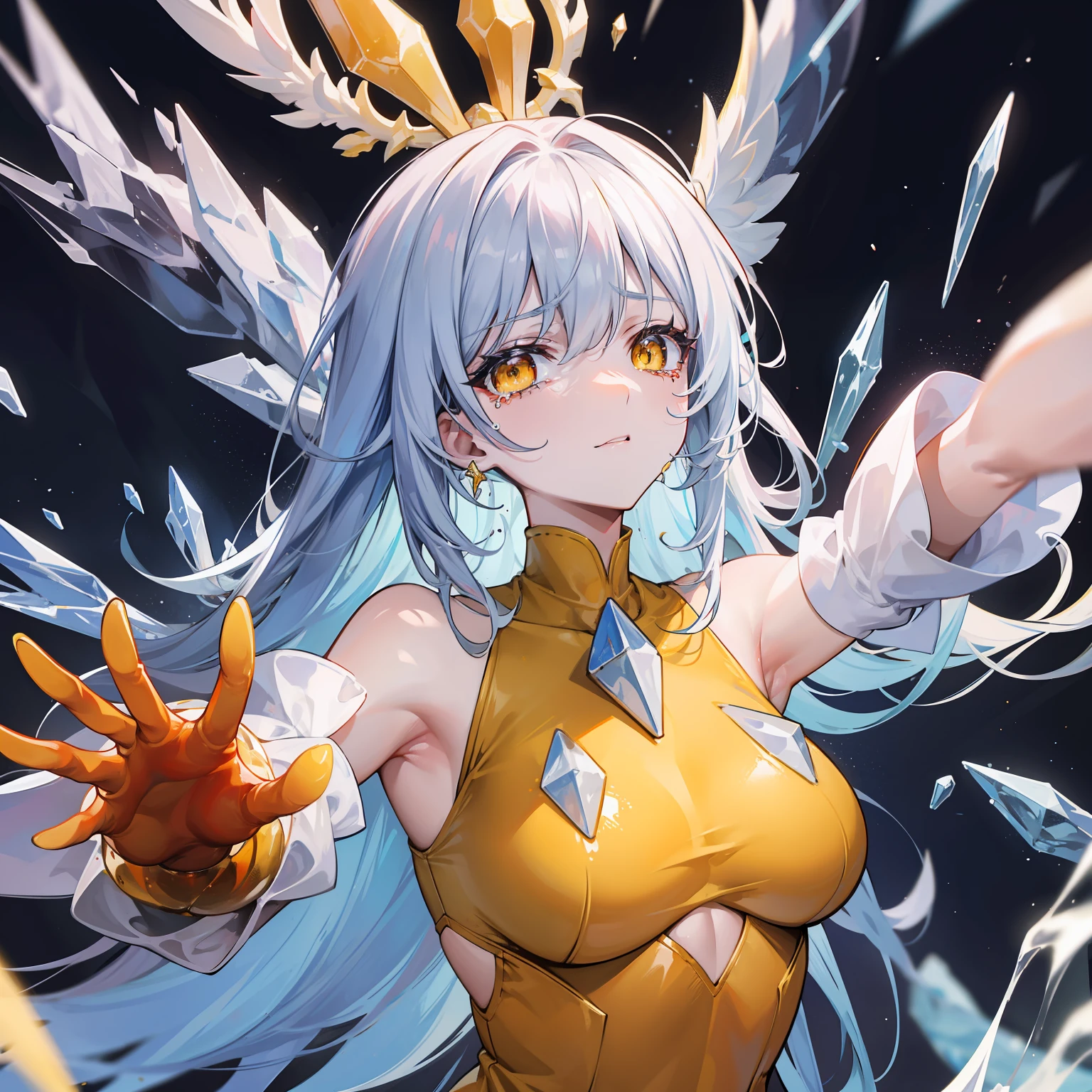 A creature of yellow blood and tears composed of passionate and weird flesh and blood crystals and flesh and ice cubes