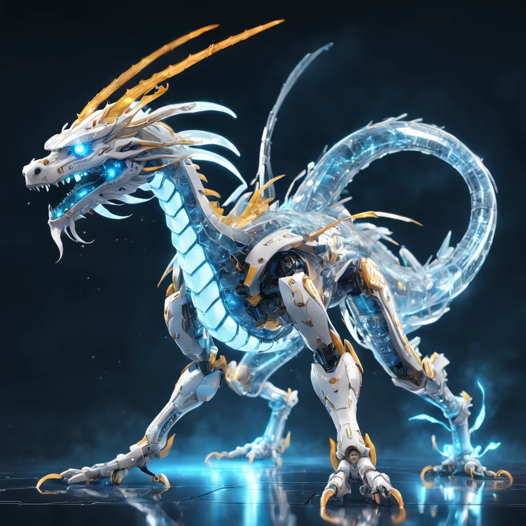 chinesedragon,  (Full body shot) , 1 transparent Chinese dragon fly in cloud, Transparent mech, dreamy glow, luminous neon lights, Clean, White background, ( Global illumination, Ray traching, hdr, unreal render,reasonable design, high detal, Masterpiece, Best quality, hyper HD, Cinematic lighting)