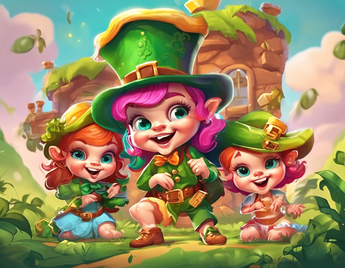 3 head body Game Characters Leprechaun girl with cute little Beautiful illustration