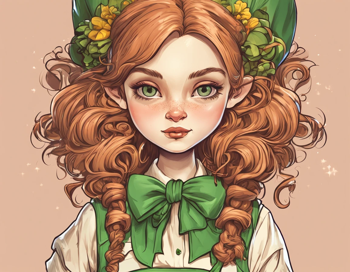 3 head body Game Characters Leprechaun girl with cute little Beautiful illustration
