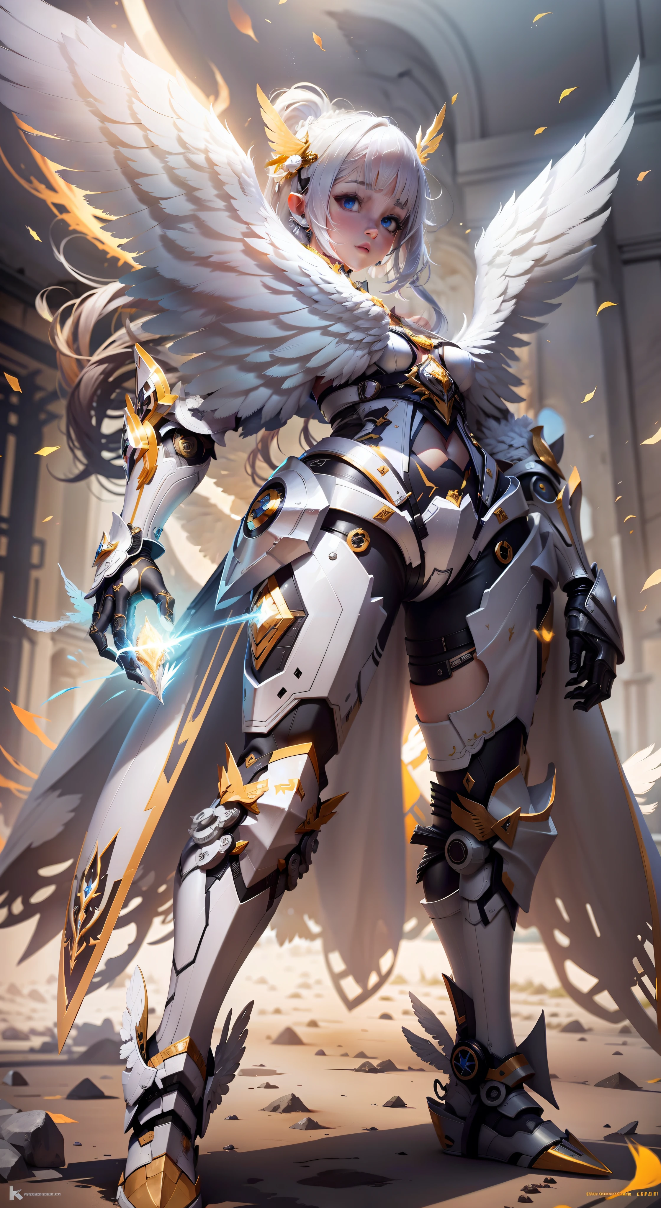 Huge complete energy white wings，No hair