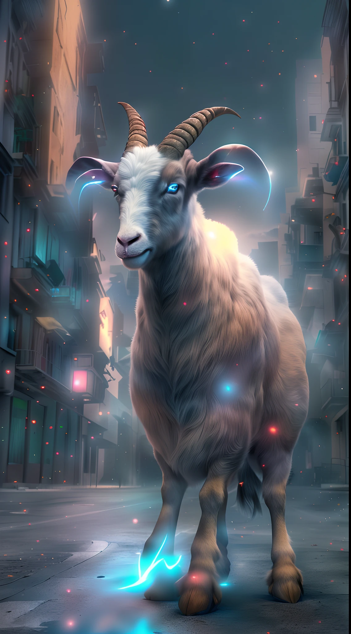 （（best qualtiy））， （（tmasterpiece））， （A detailed：1.4），（（full bodyesbian）），Enhanced dynamic perspective，An evil creature, with goat face，Hold the keyboard，Come to me，Future sci-fi city street，Street photography，Bright colors，dream magical，optic，high qulity，super-fine，Detailed pubic hair，Accurate，Cinematic lighting，OC renderer