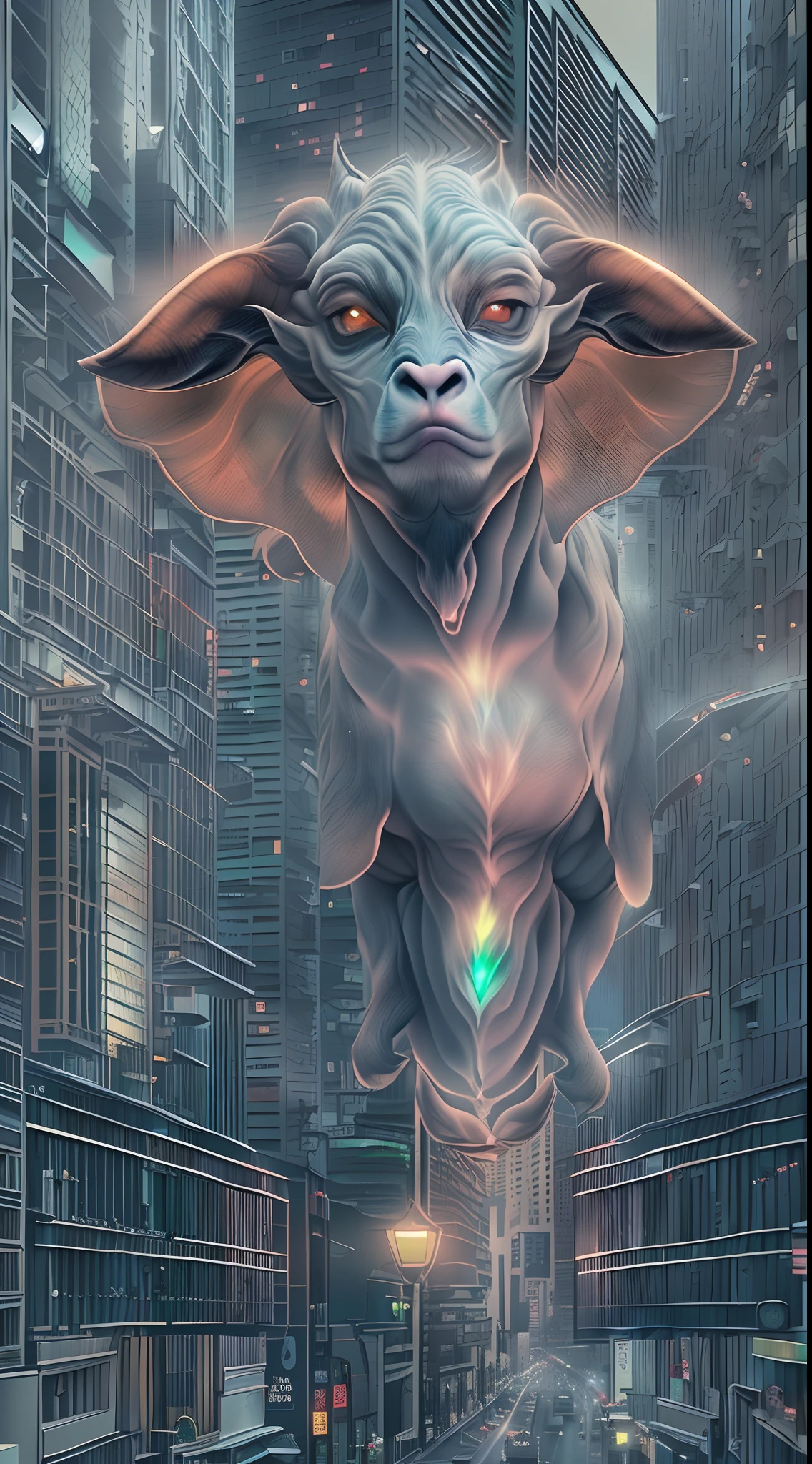 （（best qualtiy））， （（tmasterpiece））， （A detailed：1.4），（（full bodyesbian）），Enhanced dynamic perspective，An evil creature, with goat face，Hold the keyboard，Come to me，Future sci-fi city street，Street photography，Bright colors，dream magical，optic，high qulity，super-fine，Detailed pubic hair，Accurate，Cinematic lighting，OC renderer