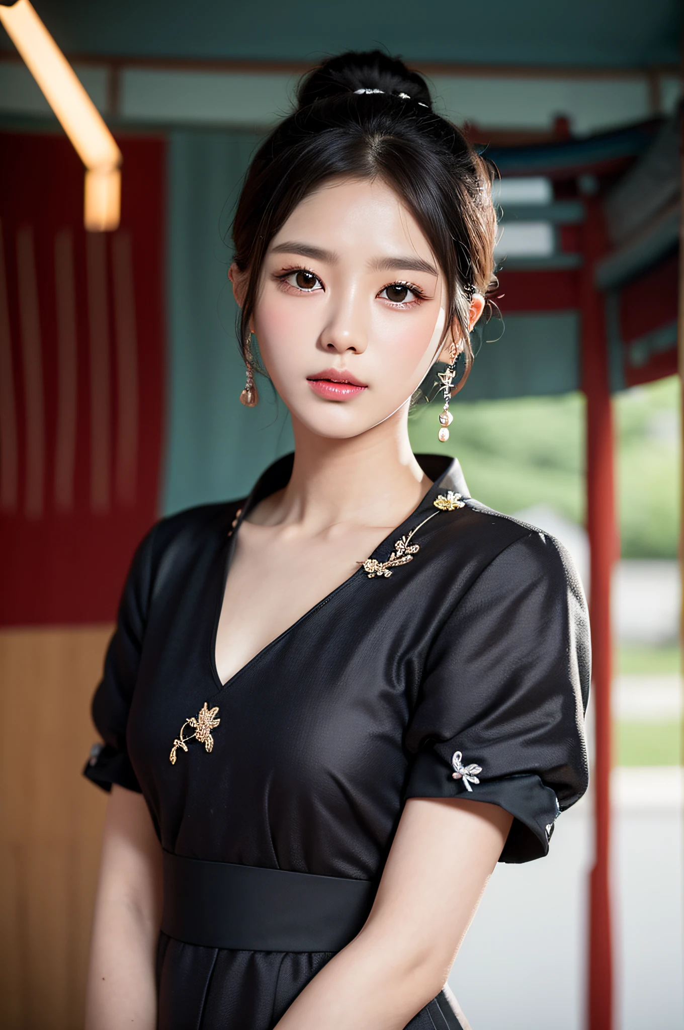 (Gyeongsan:1.5), a closeup, masterpiece, top-quality, ultra-detailliert, Raw foto, Photorealsitic:1.2, unbelievable Ridiculous, hight resolution, finely detail, extra detailed face, extremely detailed eye, Sharp pupils, Beautuful Women, 独奏, cute little, short-hair, middlebreast, depth of fields, foco nítido, Cinematic lighting, attire
