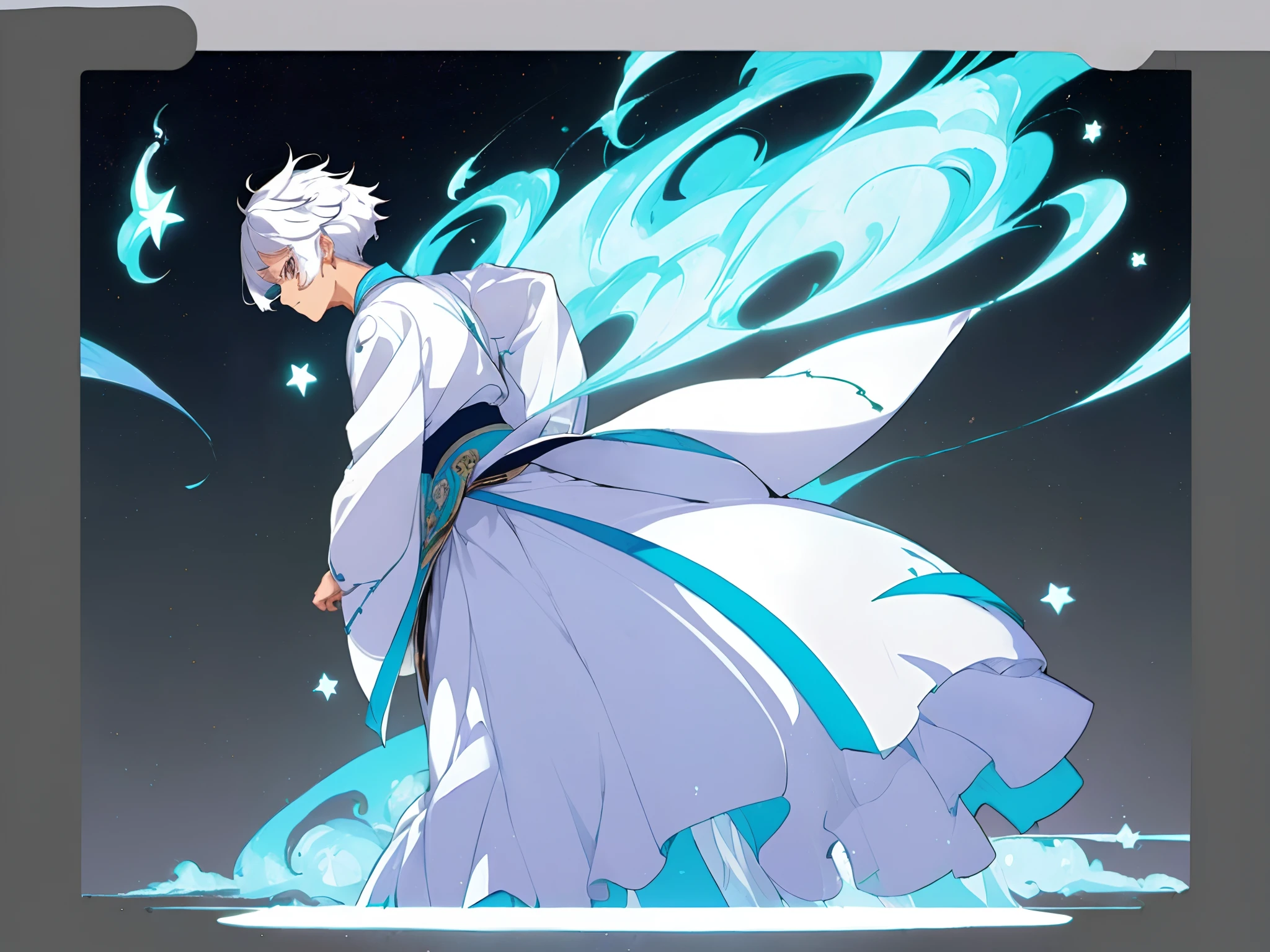 ((masterpiece)),(((best quality))),(character design sheet, same character, front, side, back), illustration, 1 boy, white hair, bangs, hairstyle fax, eyes, environment change scene, Hairstyle Fax, Pose Zitai, male, Star, Charturnbetalora, (simple background, white background: 1.3)