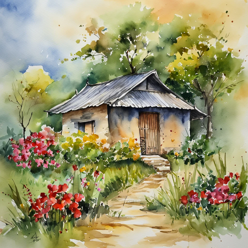 Describe a scene of a countryside house in Vietnam, using a concise approach.