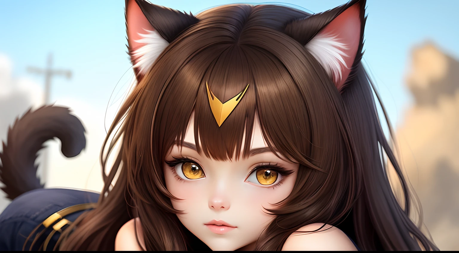 Character design:brunette color hair,cat ear,ember