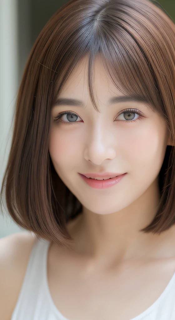 (photorealistic:1.75),(NSFW:0.5),(masterpiece,Ultra HD:1.5),(A mesmerizing of an alluring Japanese girl, featuring intricate and lifelike facial details, particularly her enchanting symmetrical clear ultra beautiful eyes and exquisite lips. Front close-up of her face. Her face is ultra cute and idol-like:2.0). (She wears natural makeup. She has small breasts and a slim waist:1.5). Her expression radiates a natural and ultra youthful charm, emphasized by her long and voluptuous eyelashes.Adorning her face is a fashionable, short haircut that shimmers with a gentle sheen. She has red hair. Her flawless complexion resembles delicate porcelain, exuding an aura of graceful perfection. The symmetry and refinement of her facial structure accentuate her inherent beauty.
An illuminating big smile graces her countenance, capturing her cheerful and optimistic spirit. (Her body possesses ideal proportions, boasting an ultra-slim and graceful waistline:1.5). (Delicately slender hands and feet further highlight her elegance.She is wearing a white camisole:2.0), creating a contrast against her vibrant red hair and emphasizing her delicate features.
The portrait is rendered in a photorealistic style, capturing every detail and evoking a sense of realism. The colors used are vibrant and lifelike, breathing life into the image. Soft and warm lighting envelops the scene, casting a gentle glow on the girl's captivating features. Every detail, from the intricate highlights to the subtle shadows, has been meticulously crafted to enhance the overall realism of the portrait. The level of detail is astonishing, allowing viewers to appreciate the fine nuances and textures of the subject. The image quality is of the highest standard, ensuring a visually stunning and immersive experience. The final image is a true masterpiece, showcasing the beauty and allure of the Japanese girl in exquisite detail.