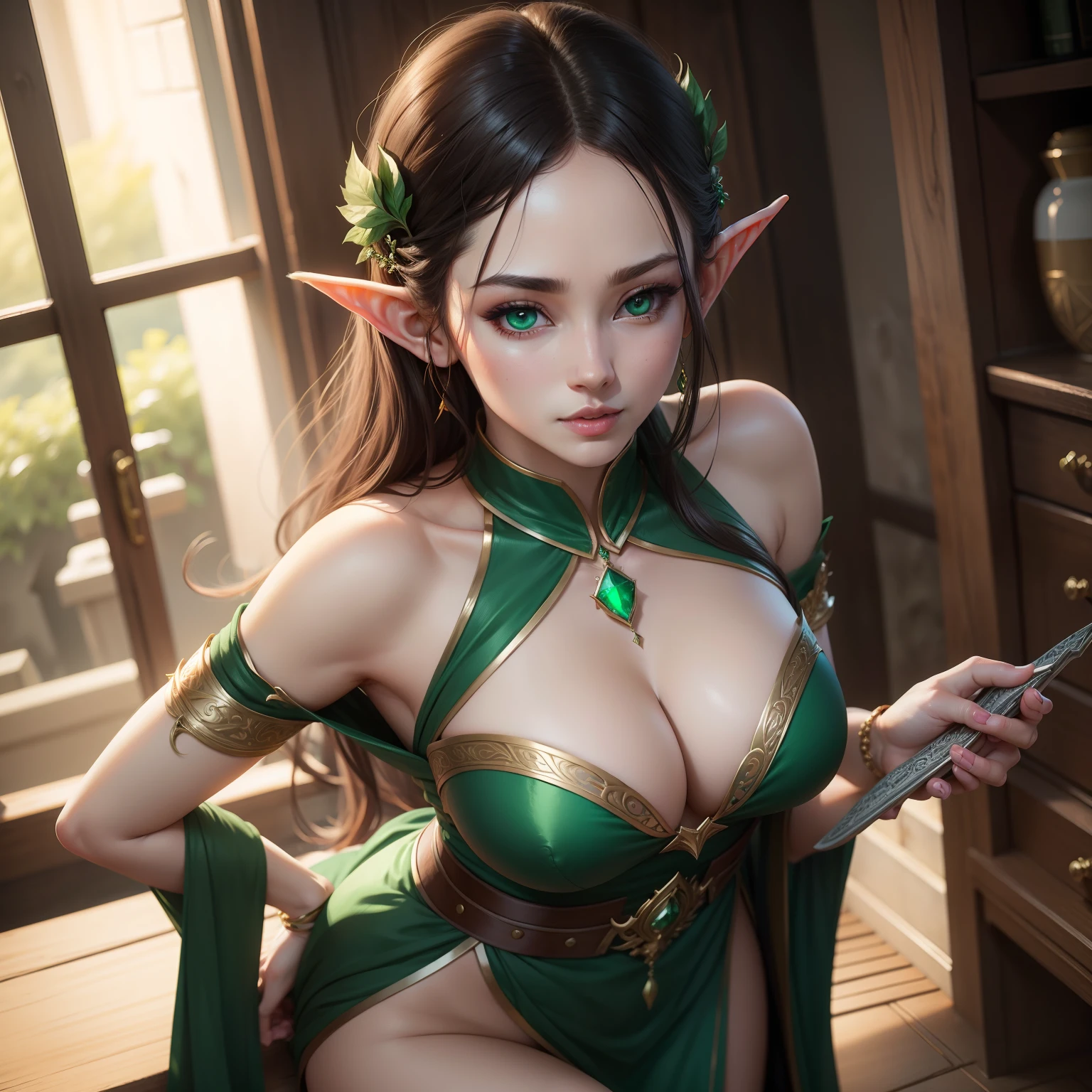 SEX、sexy、elvish、Emerald Eyes、A hyper-realistic、