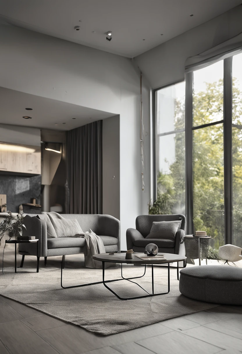 Good light,Slate background wall Shot with Sony A7R camera, Real image, New apartment, 8 k''. filling of the view, Flat painting, Empty room, full - length view, Interior view, Flat image, sparse room, taken with sony alpha 9, Light gray floor tiles,Slate coffee table,Modern fabric sofa