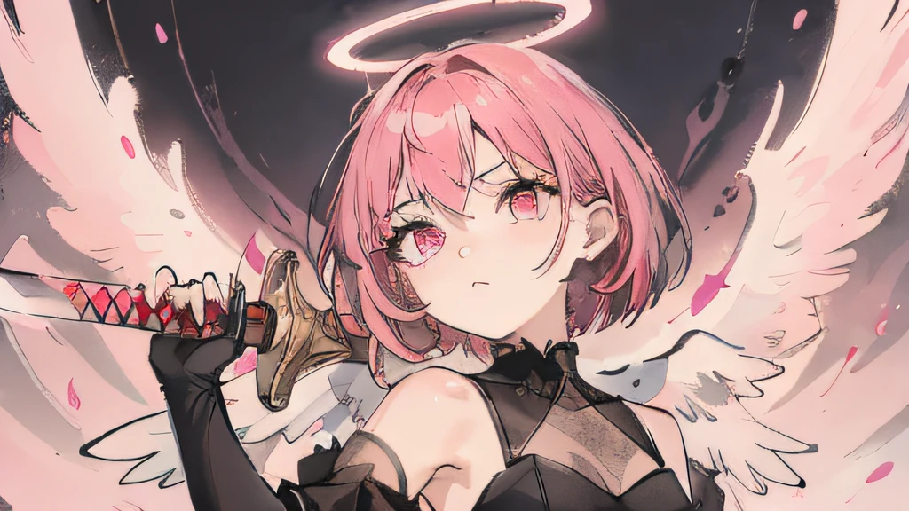 score_9, score_8_up, score_7_up, score_6_up, score_5_up, score_4_up, source_anime, 1girl,She's worth, pink hair,loose hair, white eyes,,a malicious smile, w-w-chain, spread arms,clean hair, black shirt,shorts,thigh boots, black boots,night,dark dungeon, best quality, best res, 4K UHD,