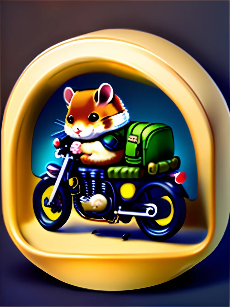 Kawaii hamster riding motorcycle and holding rifle。Female cute hamster is on her back、Aiming with a rifle、wears sunglasses、Gangster hamsters、I'm camping、Rest in a tent、Gun Cannon