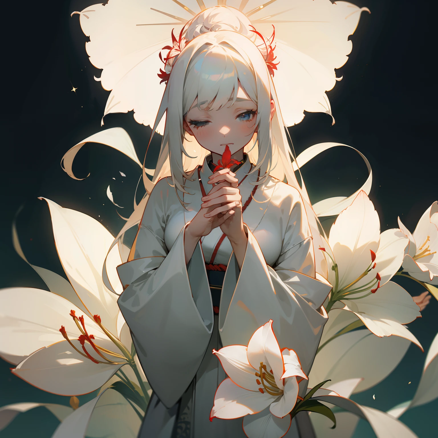 White amaryllis、Independence and strength、Mysterious and beautiful, But with a temporary glow、Women who have felt sad or lonely in the past、Japanese dress、shyness