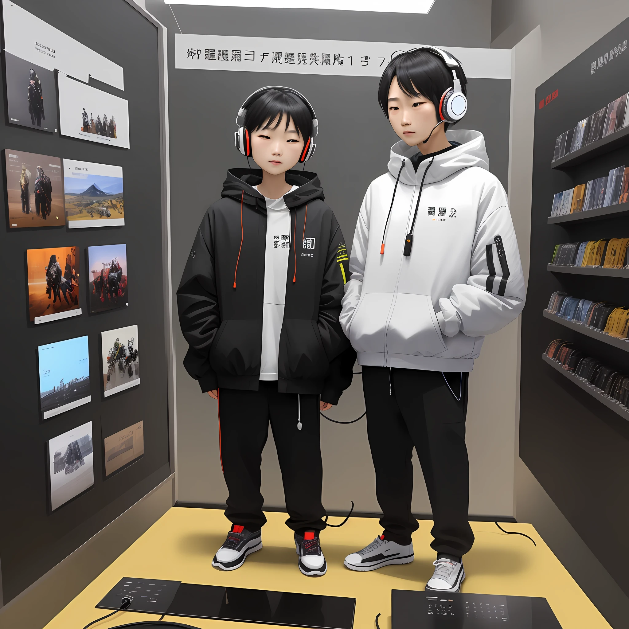 There is a picture of a pair of headphones with a display, Wang Chen, 4:3, black main color, 2 0 2 3, 2023, black color, Middle metaverse, Chiba Yuda, 2023 4K, product - view