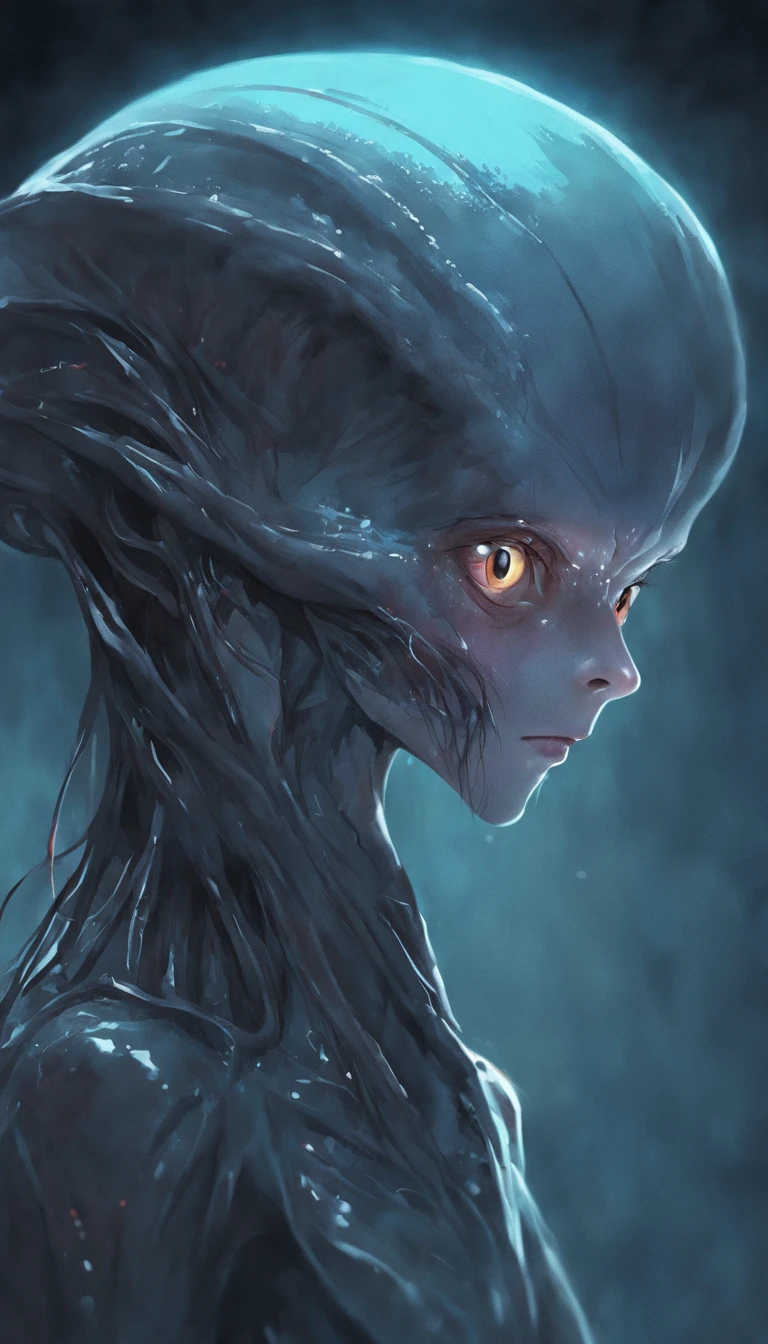 Alien invasion，eerie，head portrait，Close-up，of a real，Facial features are carefully depicted，Realistic skin texture，Dark style，depth of fields，high light，Real light，Ray traching，oc rendered，Hyper-realistic，best qualtiy，8K，Works of masters，super-fine，Detailed pubic hair，Correct anatomy，sharp focus on eyes，Bokeh，Facial features are carefully depicted