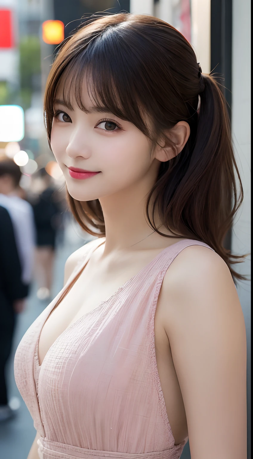 masutepiece, Best Quality, Illustration, Ultra-detailed, finely detail, hight resolution, 8K Wallpaper, Perfect dynamic composition, Beautiful detailed eyes, Women's Fashion Summer,Medium Hair,Small breasts natural color lip, Bold sexy poses,Smile,Harajuku、20 years girl、Cute、Sexy shot looking at camera