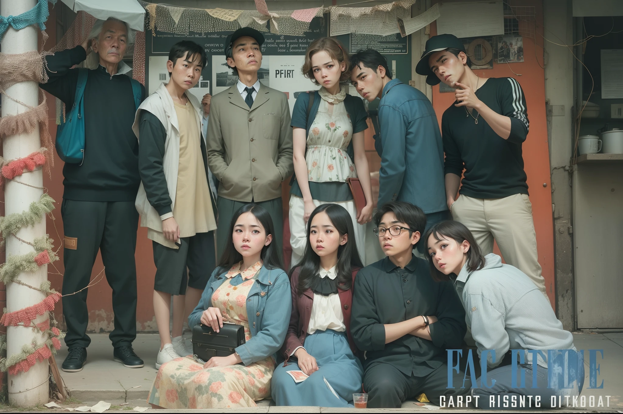vintage vibe,street photography,retro color grading,face not change,detail face,back to boy,front to girl
